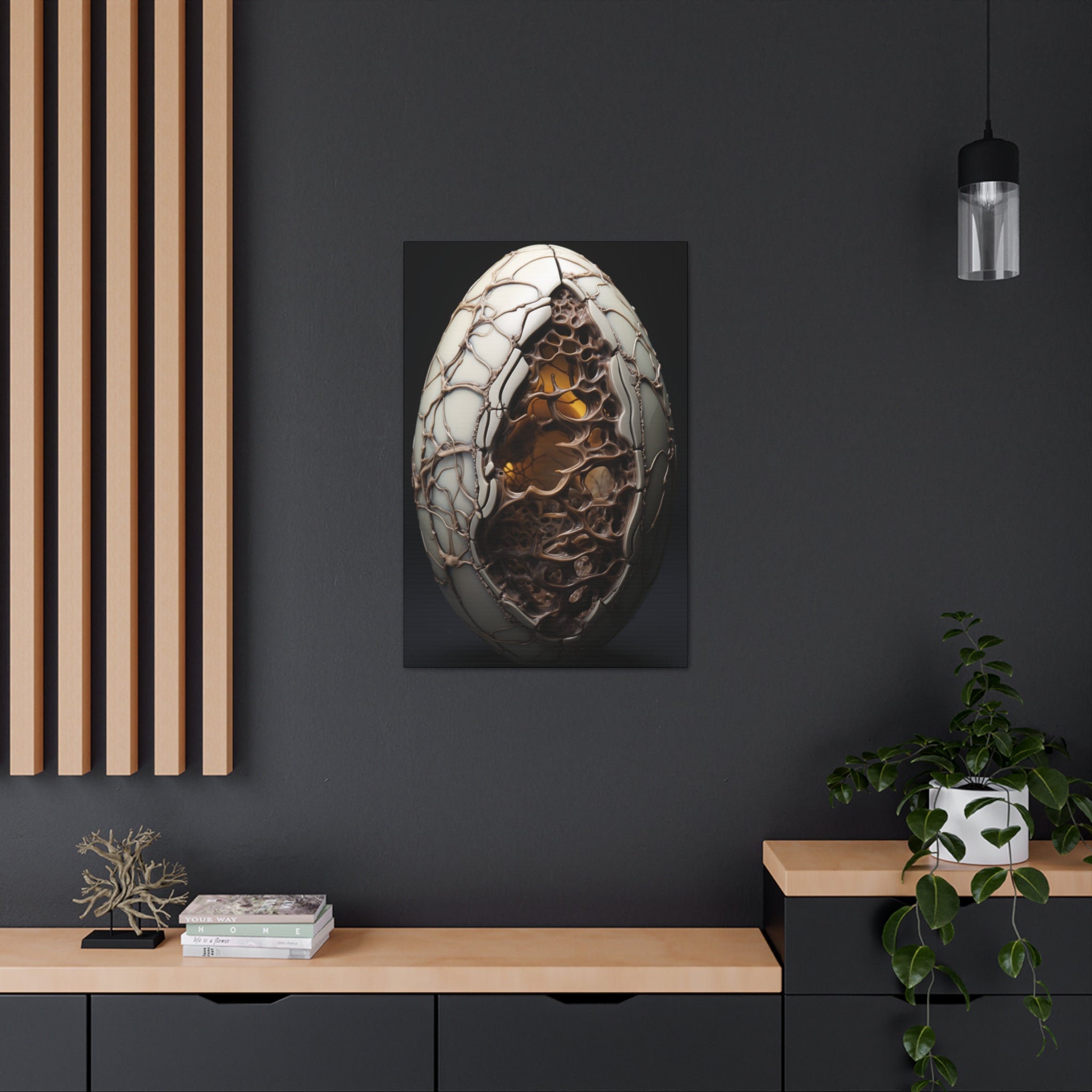 White Alien Egg 3 Canvas Wall Art - SynthFrame