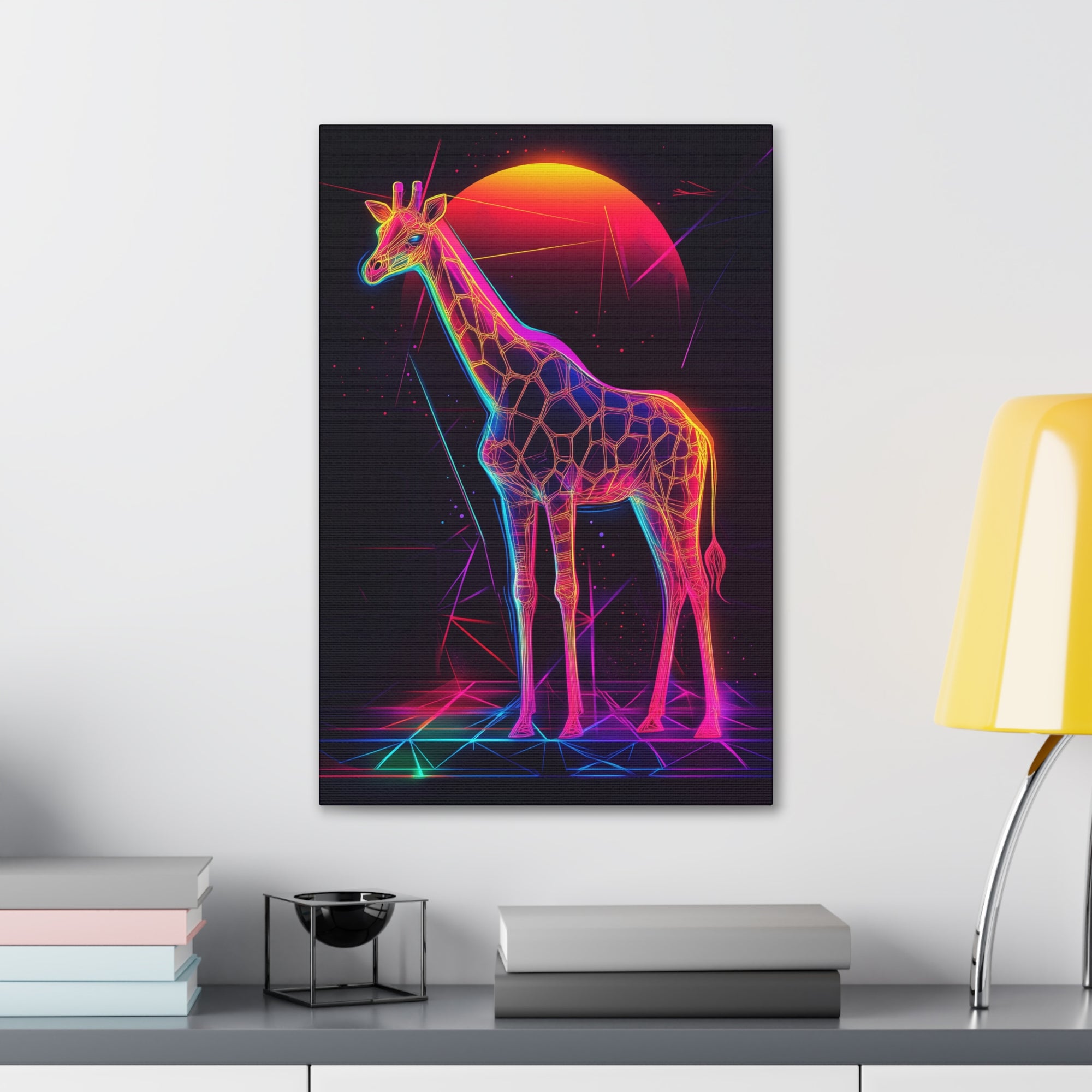 Neon Giraffe Canvas Wall Art - SynthFrame