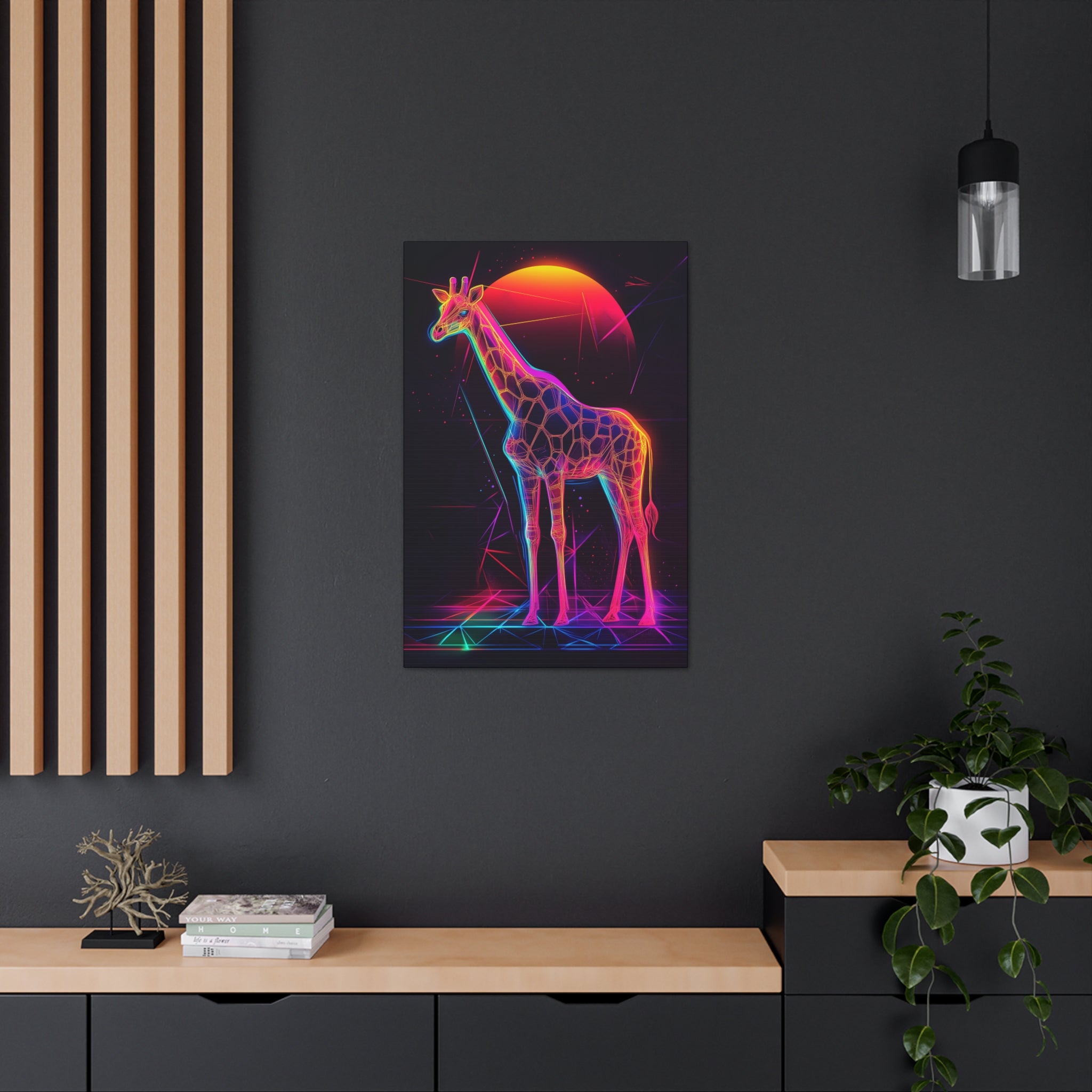 Neon Giraffe Canvas Wall Art - SynthFrame