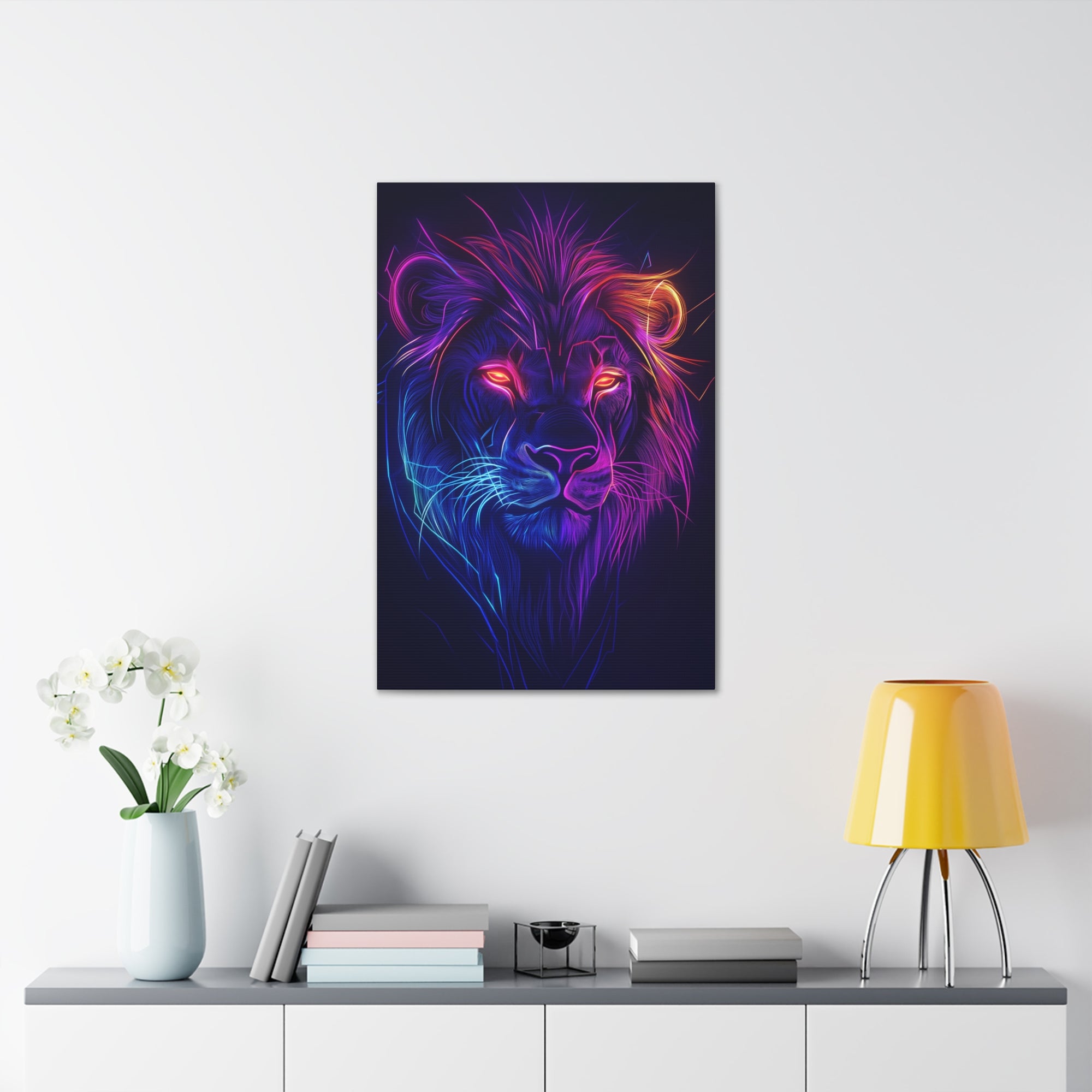 Neon Lion Canvas Wall Art - SynthFrame