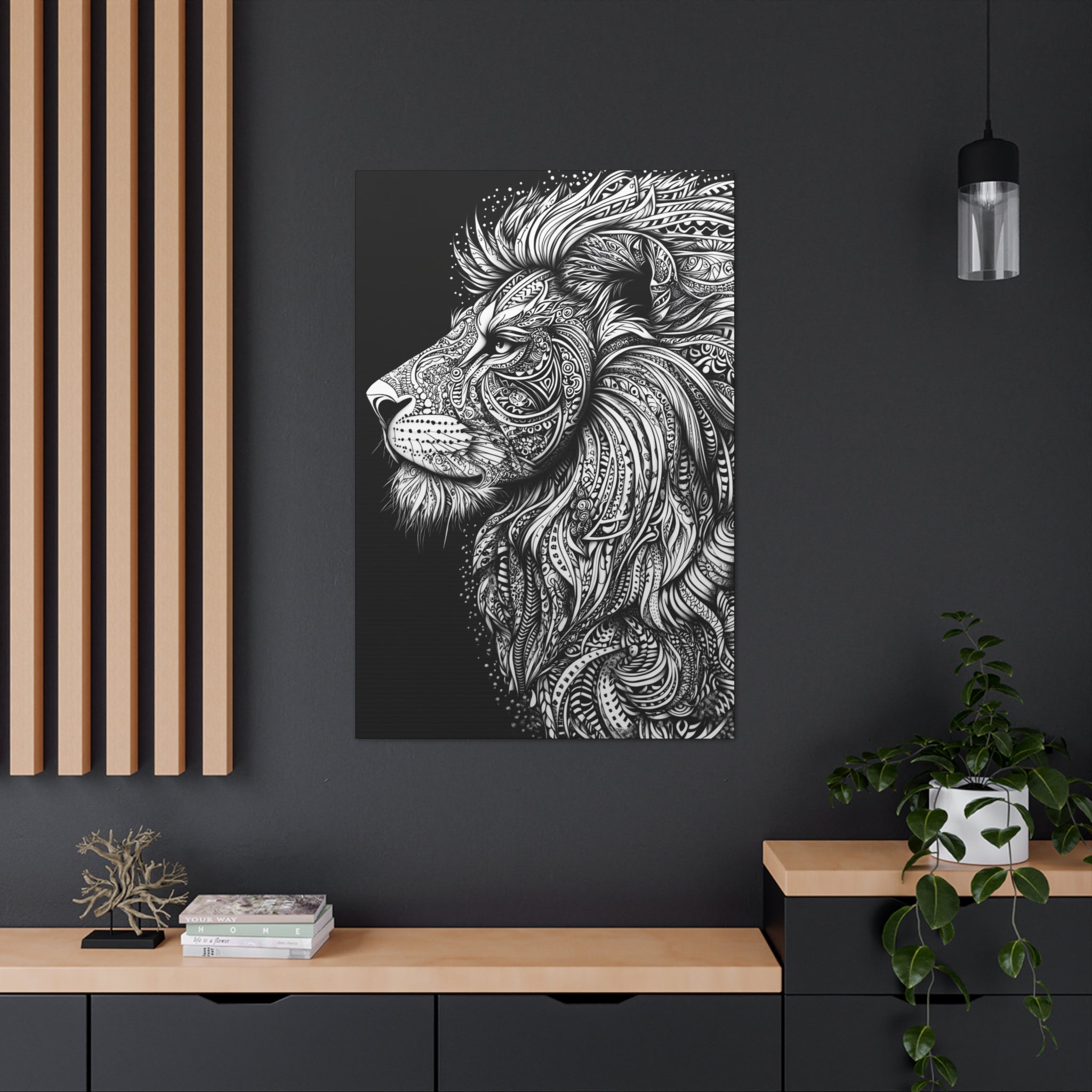 Zentangle Lion Canvas Wall Art - SynthFrame