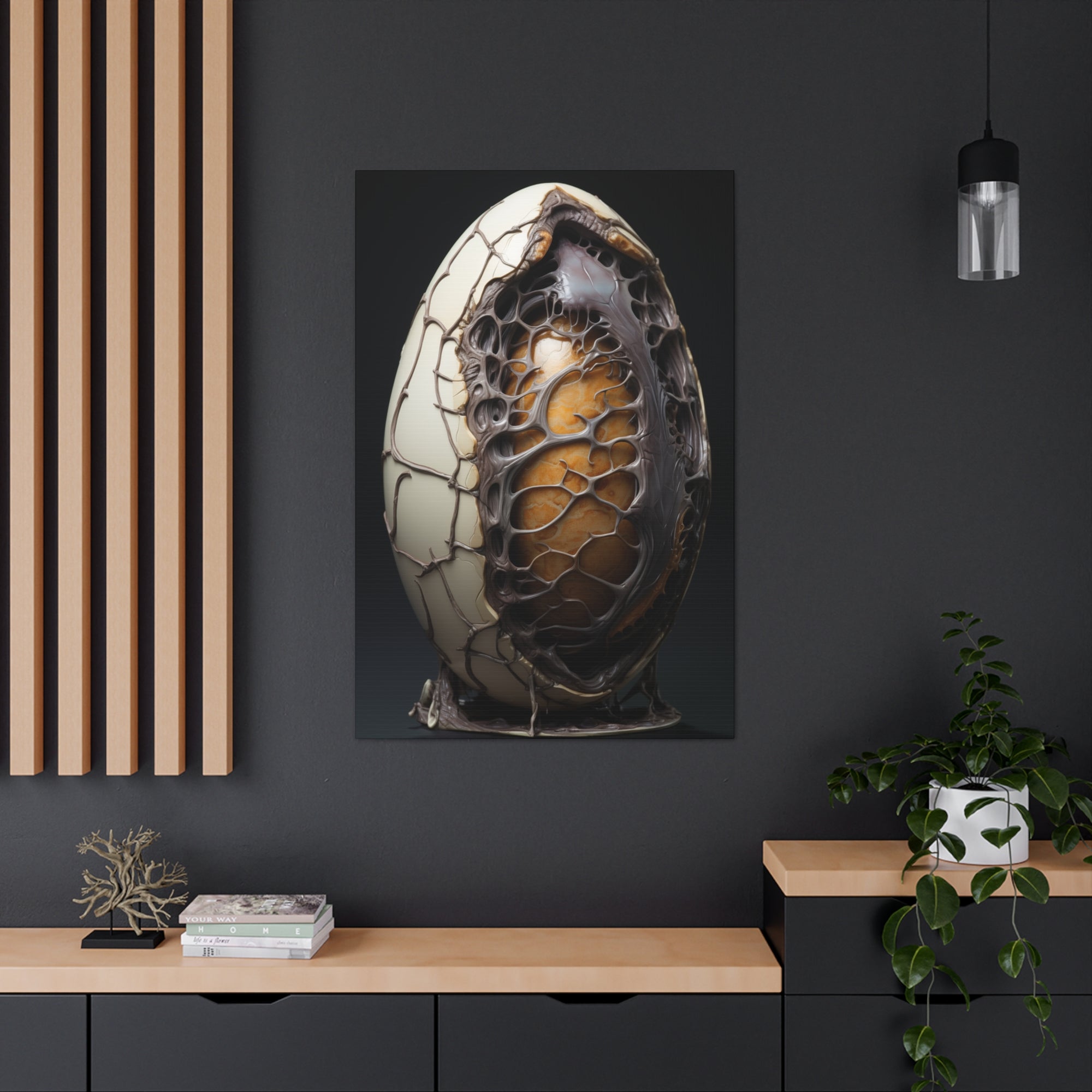 White Alien Egg 2 Canvas Wall Art - SynthFrame