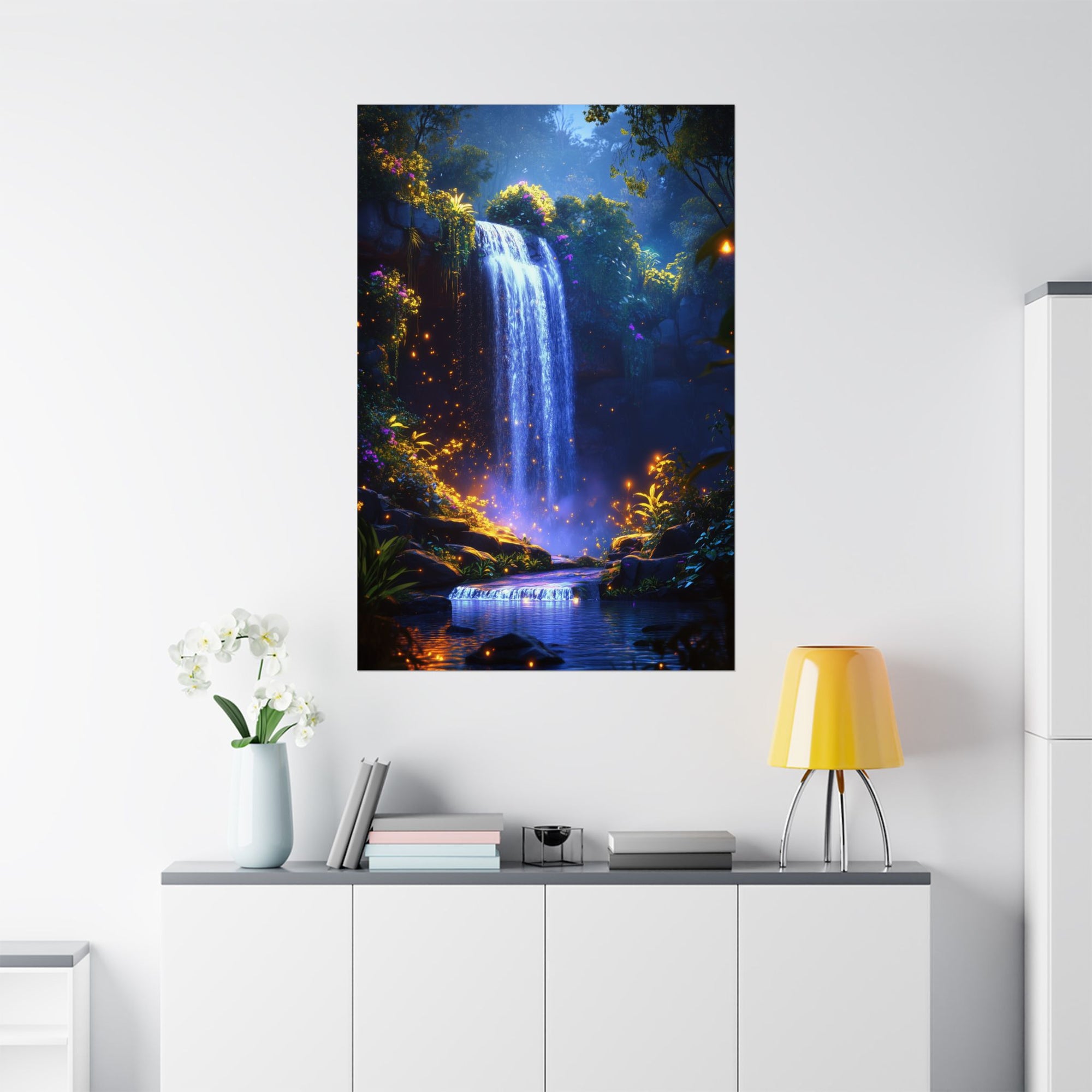 Enchanted Waterfall Oasis Poster Wall Art - SynthFrame