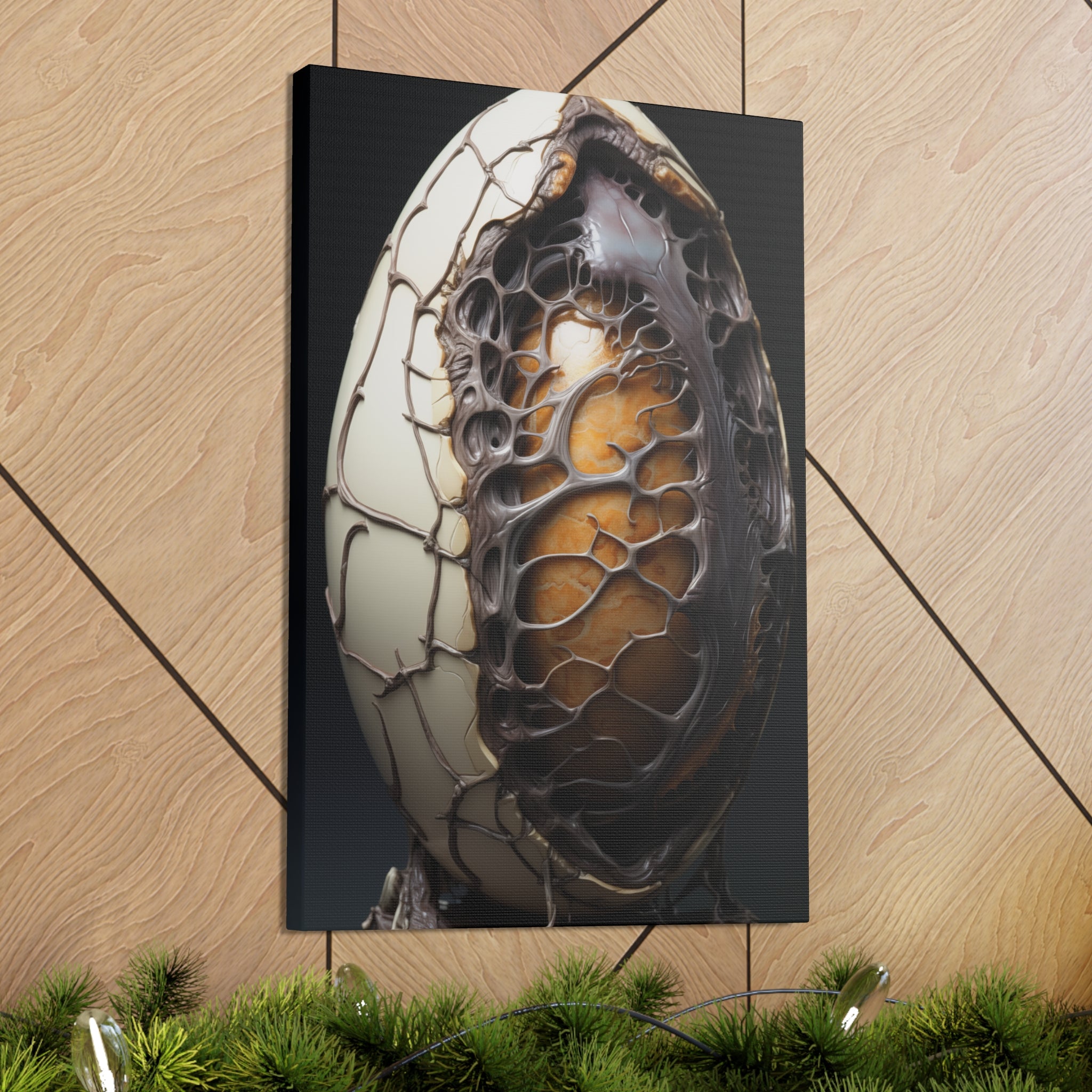 White Alien Egg 2 Canvas Wall Art - SynthFrame