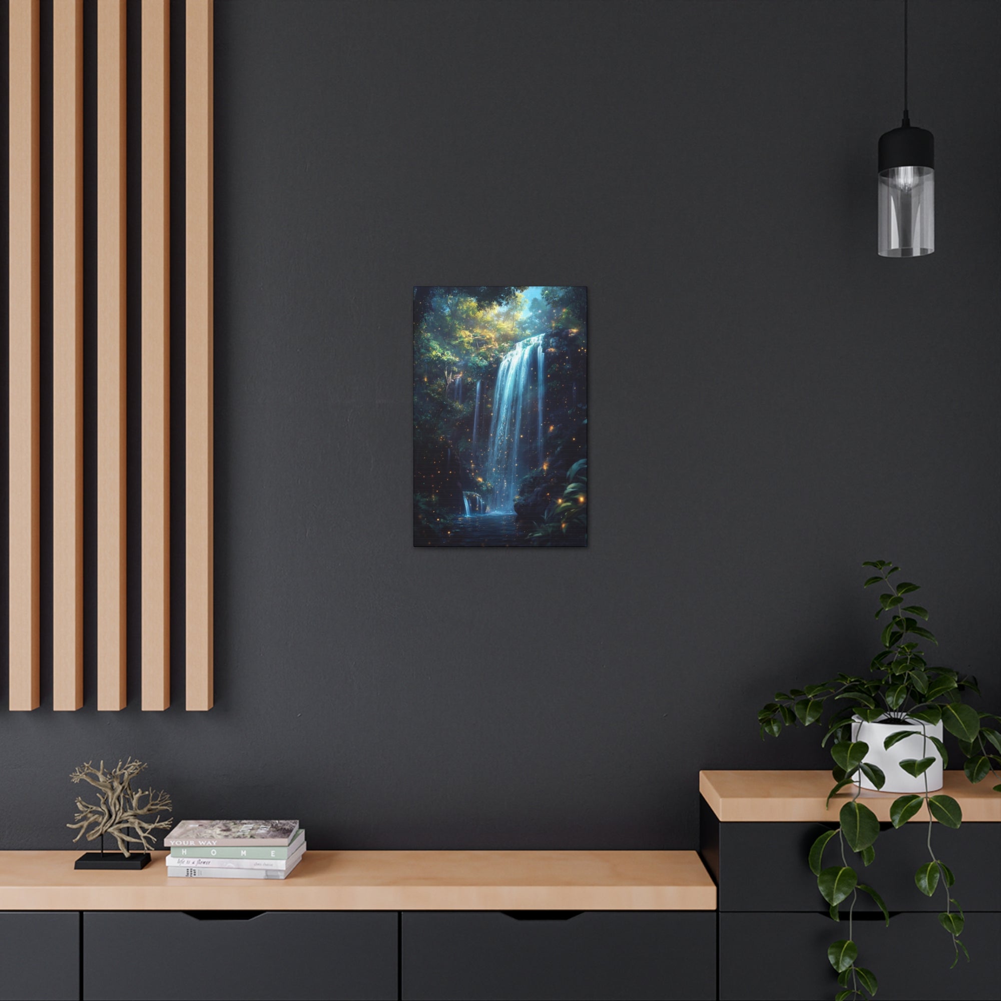 Enchanted Waterfall Oasis Canvas Wall Art - SynthFrame