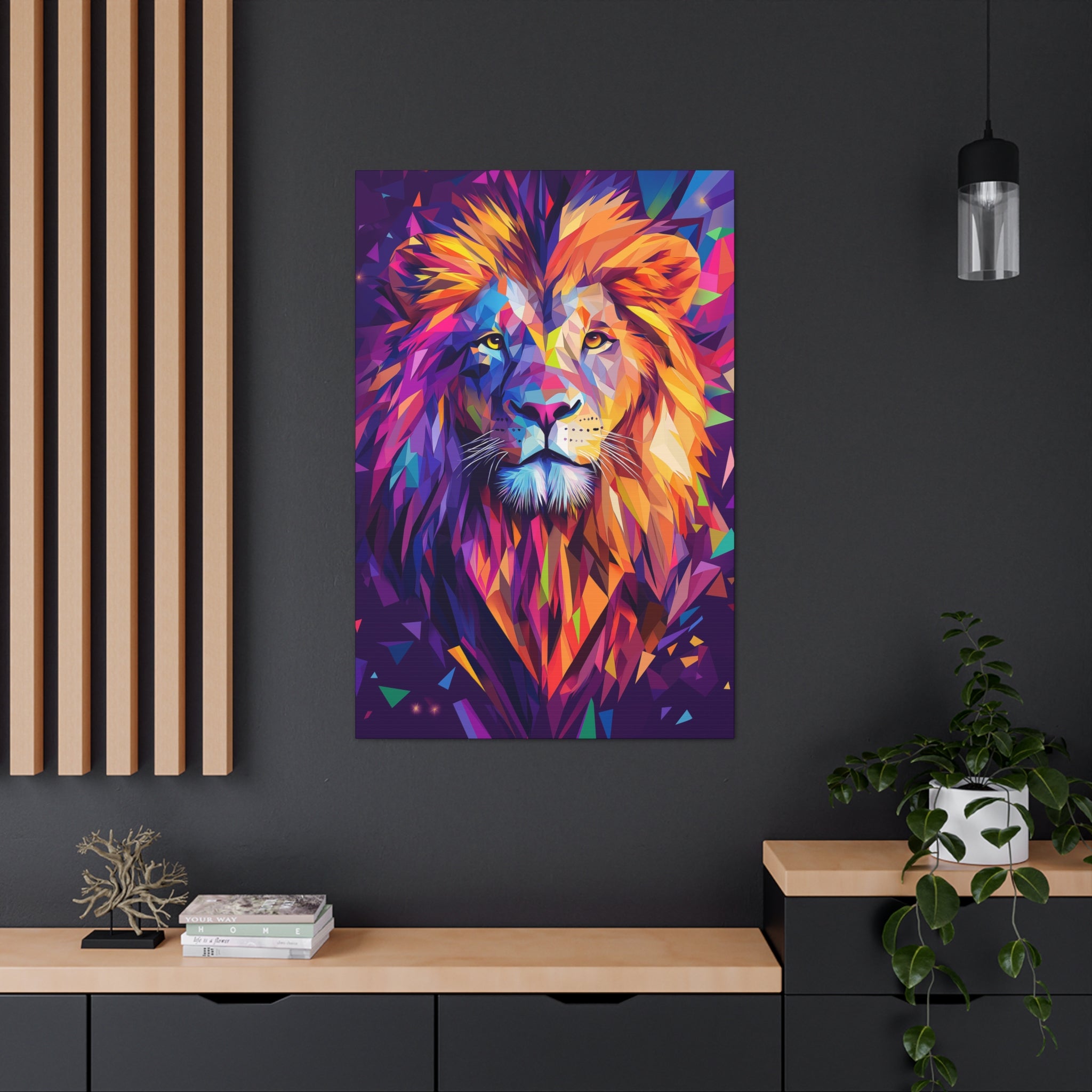 Crystalline Lion Canvas Wall Art - SynthFrame