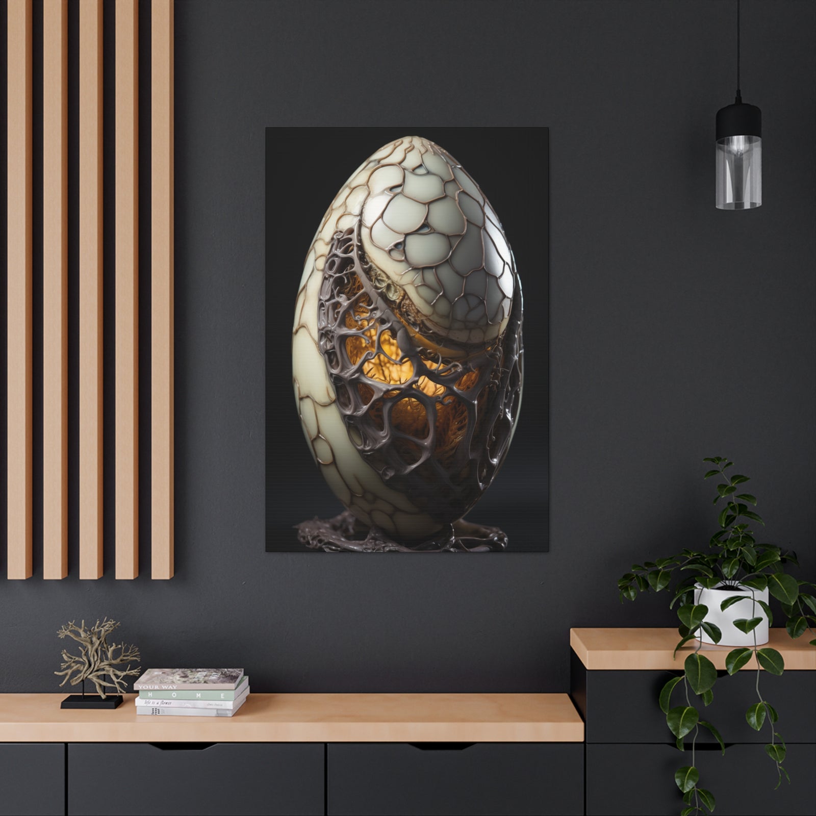 White Alien Egg 7 Canvas Wall Art - SynthFrame