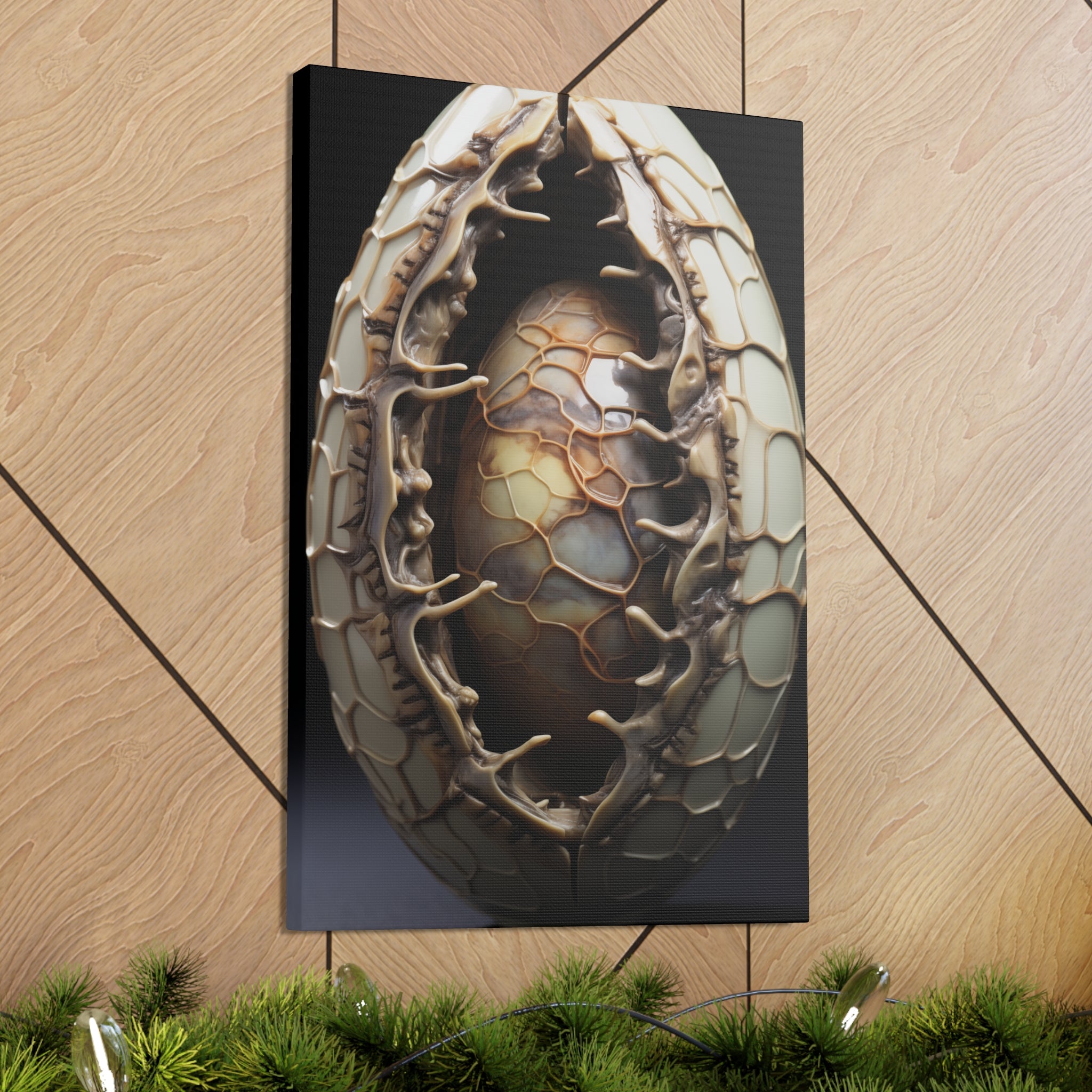 White Alien Egg 9 Canvas Wall Art - SynthFrame