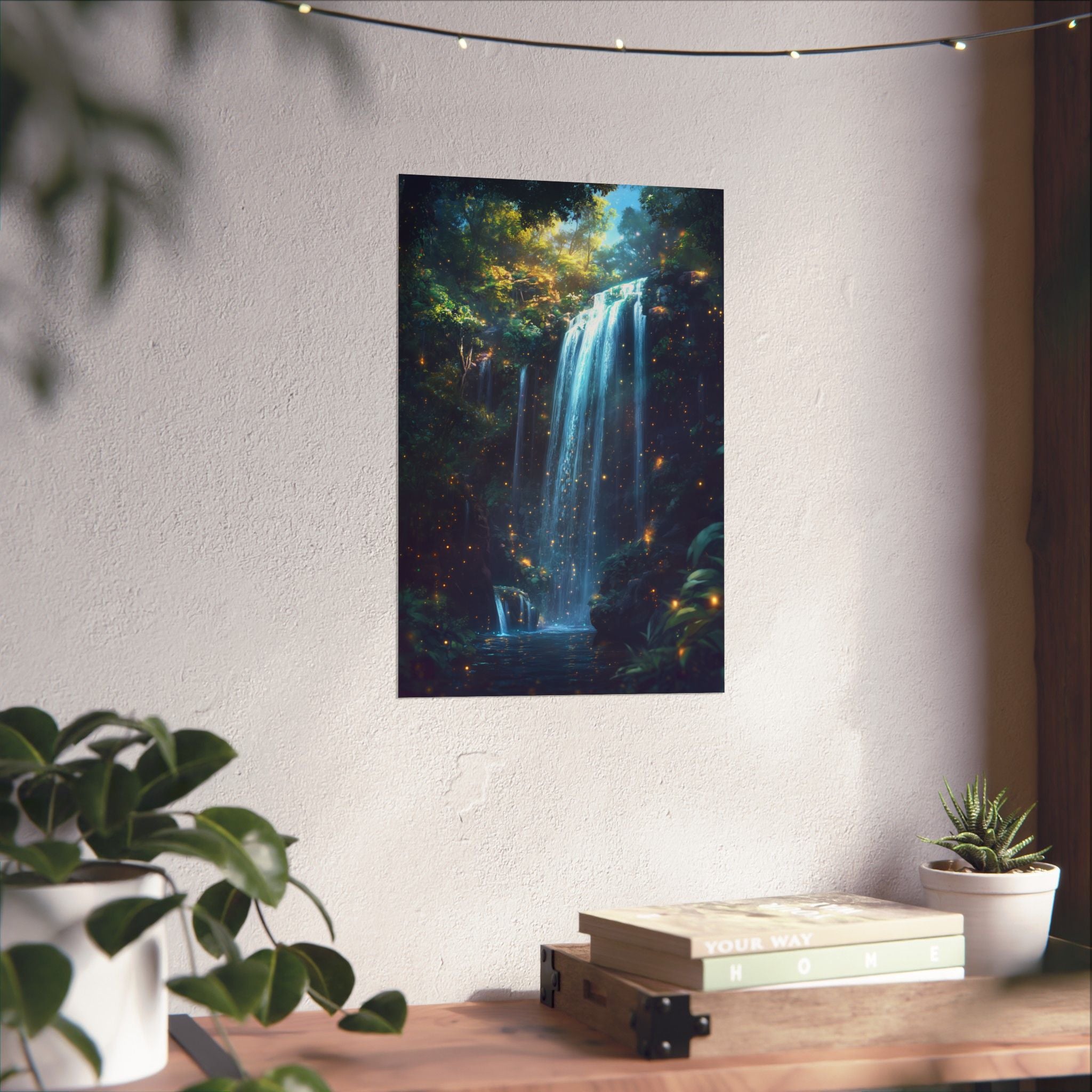 Enchanted Waterfall Oasis Poster Wall Art - SynthFrame