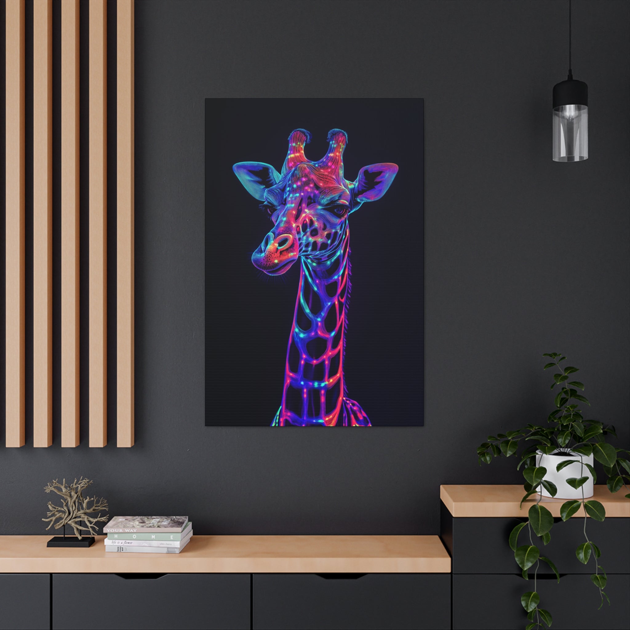 Neon Giraffe Canvas Wall Art - SynthFrame