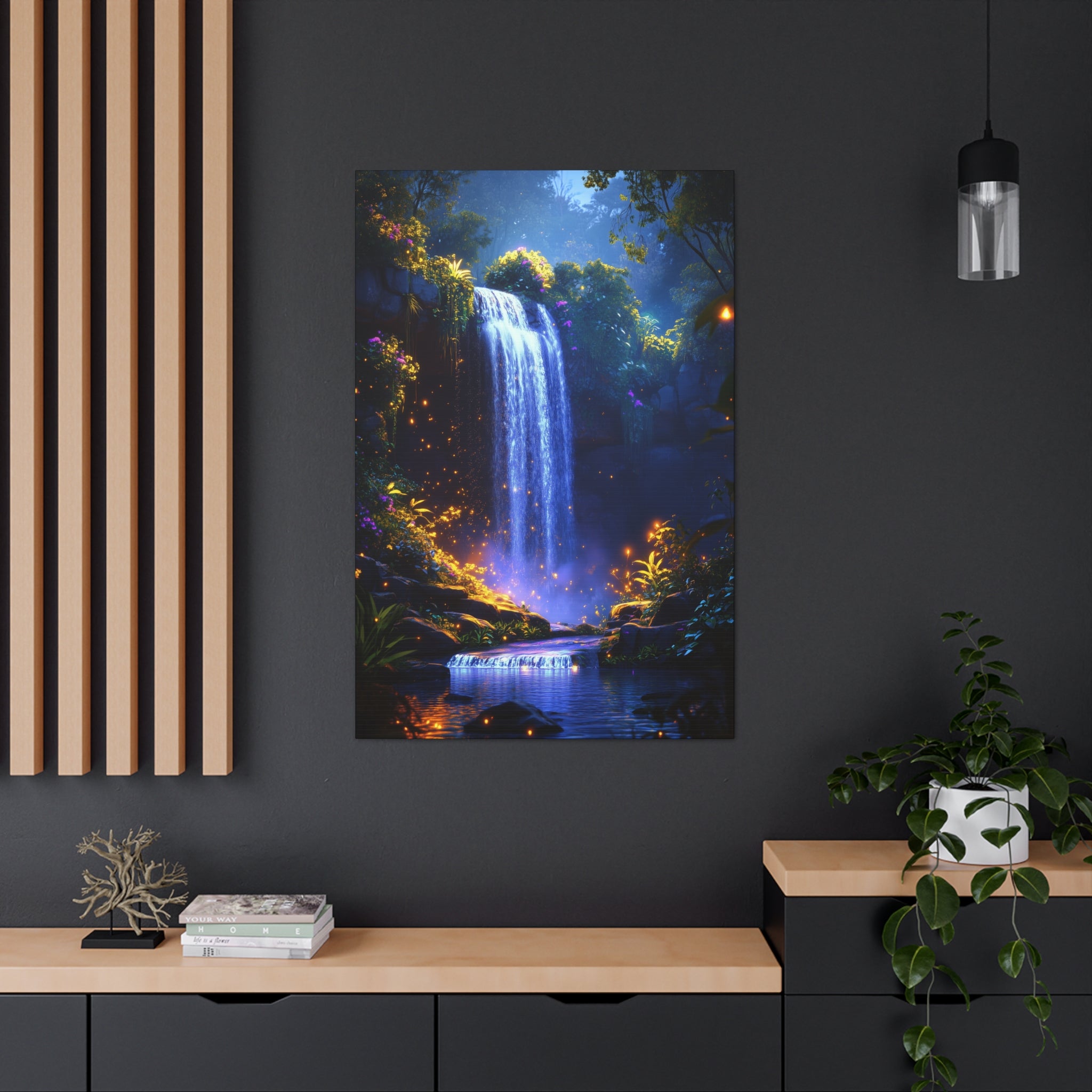 Enchanted Waterfall Oasis Canvas Wall Art - SynthFrame