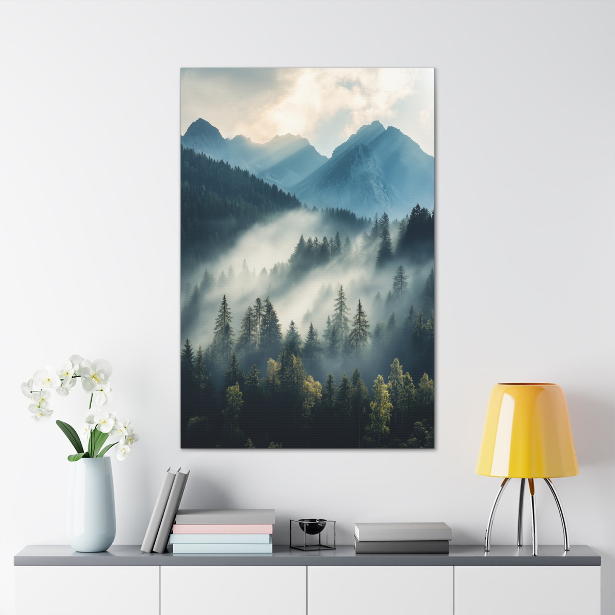 Misty Mountain Dreamscape Canvas Wall Art - SynthFrame