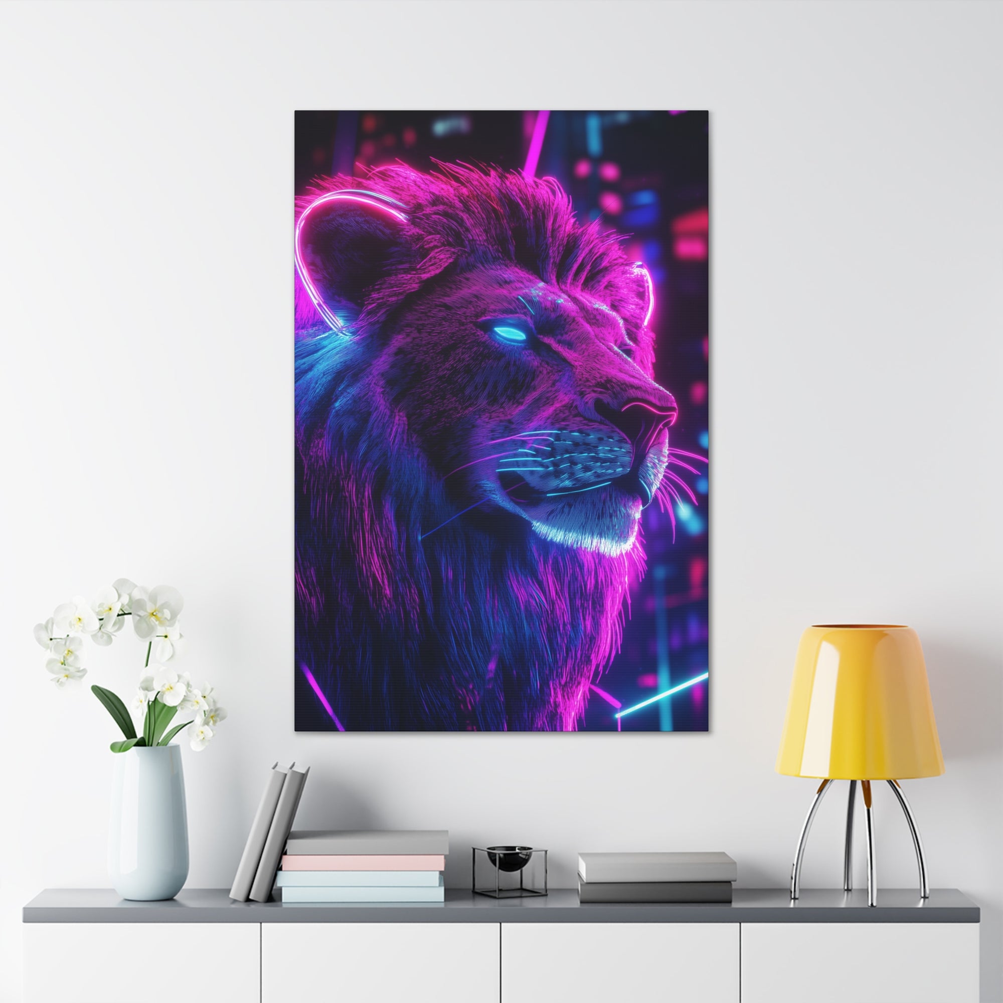 Neon Lion Canvas Wall Art - SynthFrame