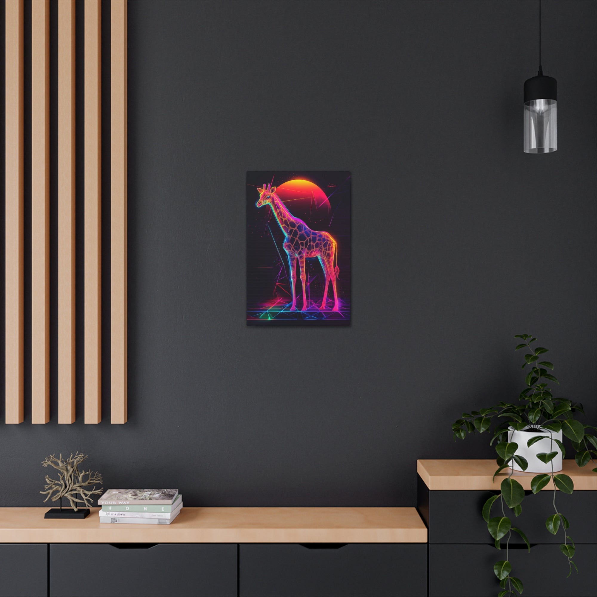 Neon Giraffe Canvas Wall Art - SynthFrame