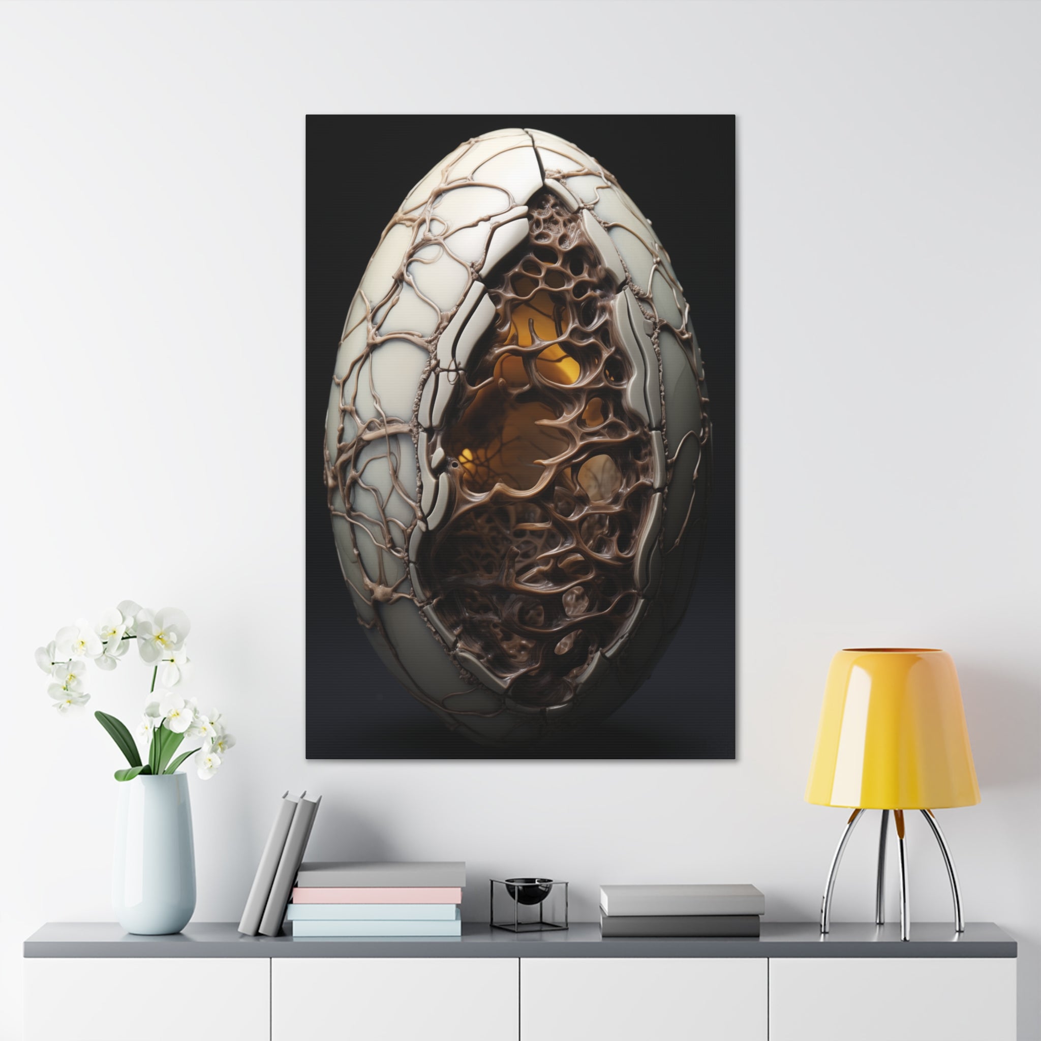 White Alien Egg 5 Canvas Wall Art - SynthFrame