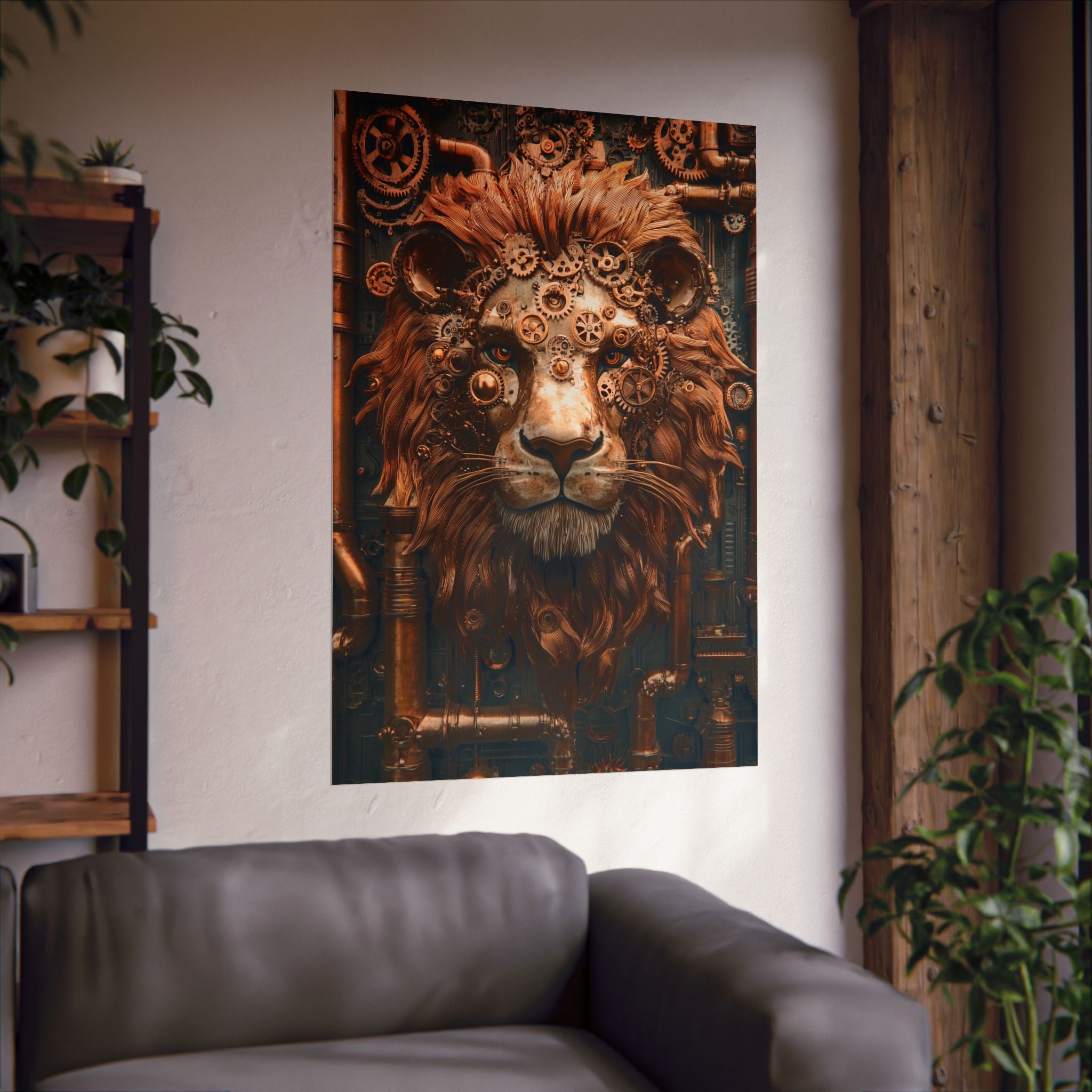 Steampunk Lion: Mechanical Marvel Poster