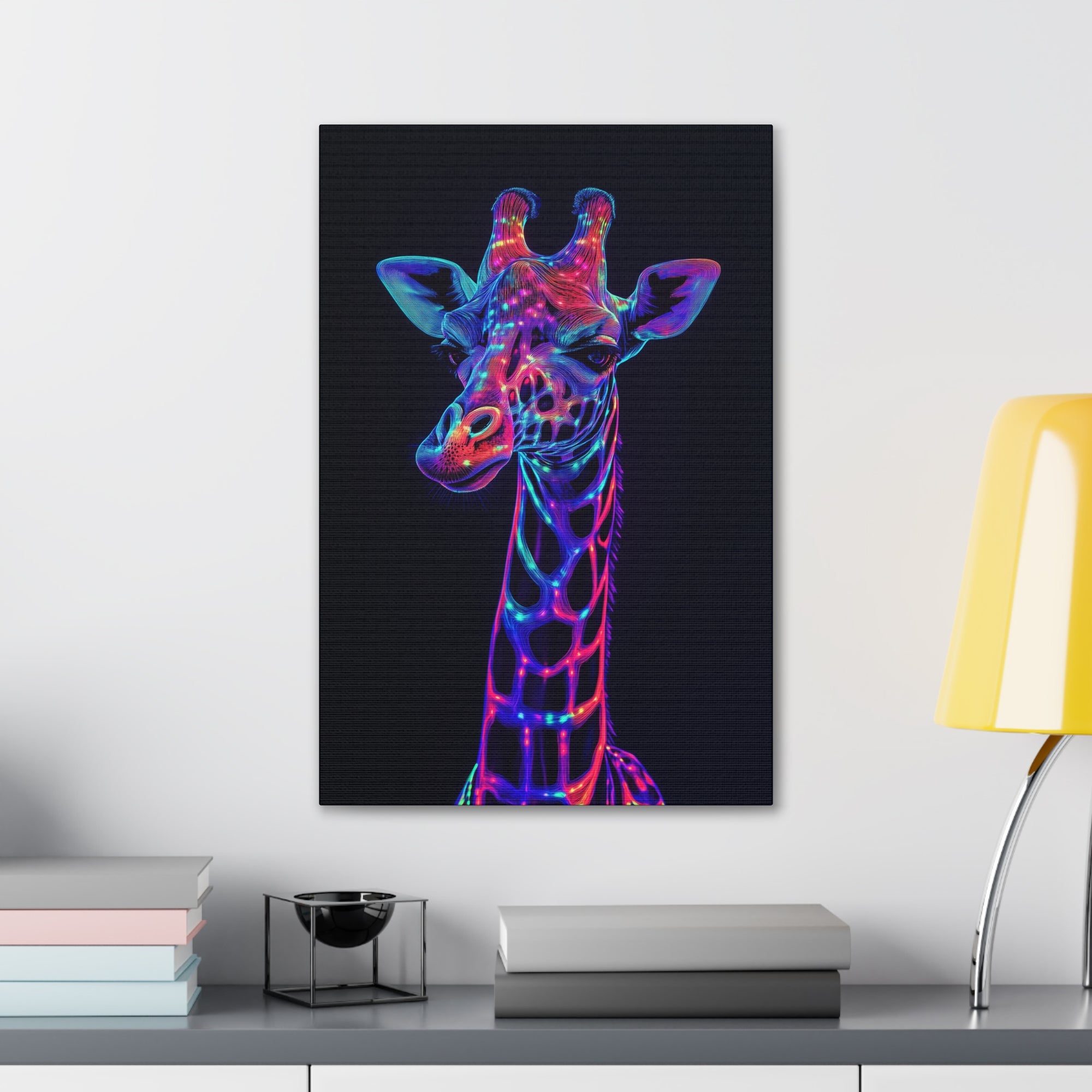 Neon Giraffe Canvas Wall Art - SynthFrame