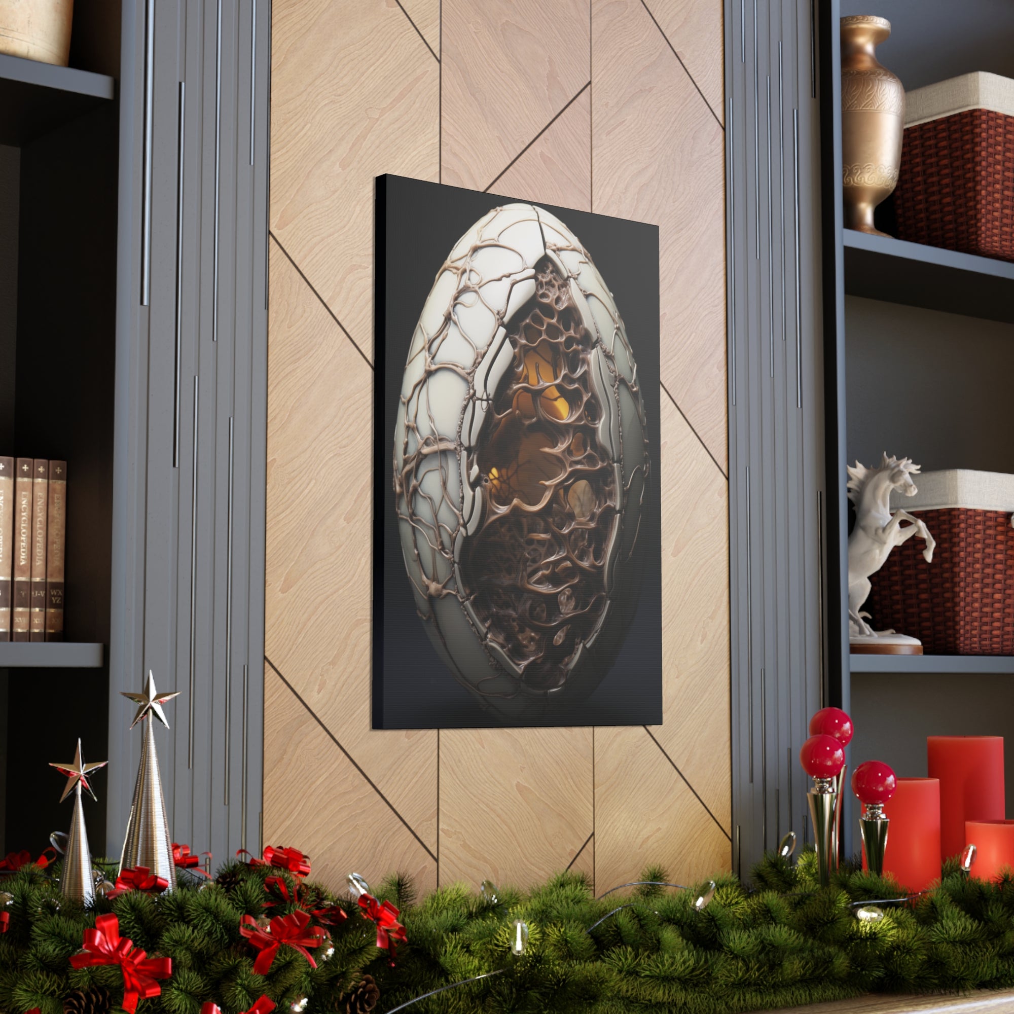 White Alien Egg 3 Canvas Wall Art - SynthFrame