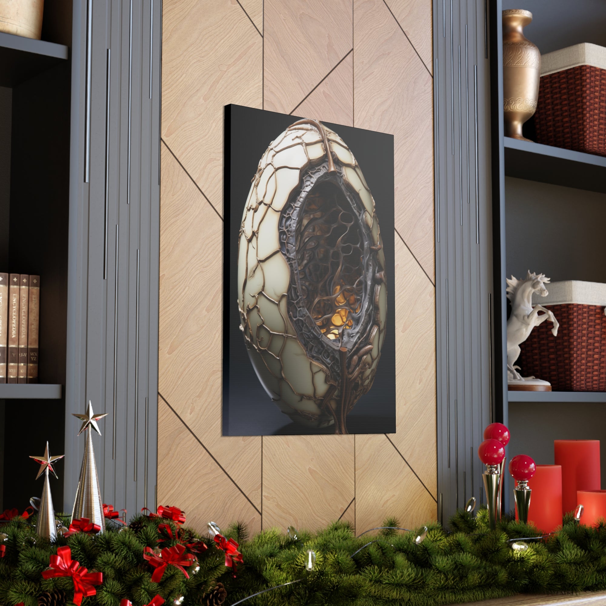 White Alien Egg 6 Canvas Wall Art - SynthFrame