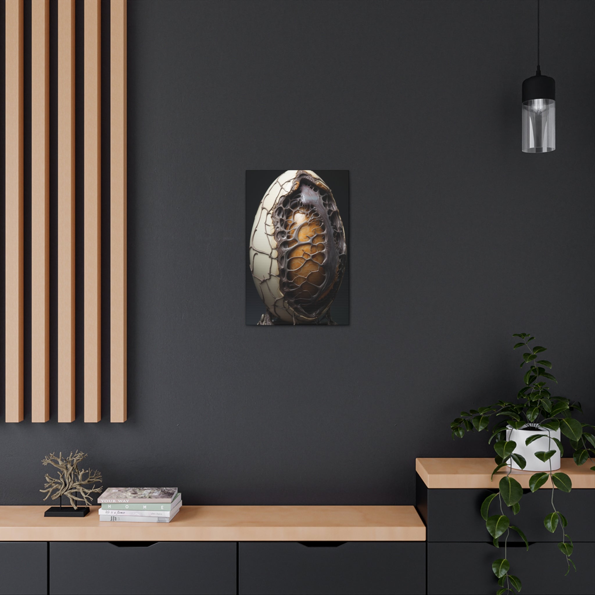 White Alien Egg 2 Canvas Wall Art - SynthFrame