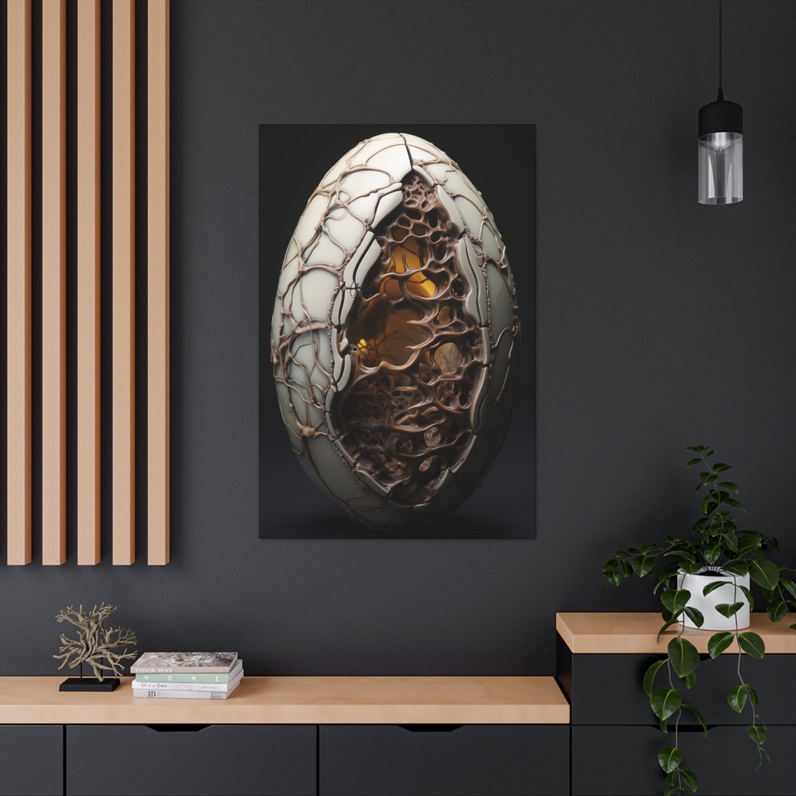 White Alien Egg 3 Canvas Wall Art - SynthFrame