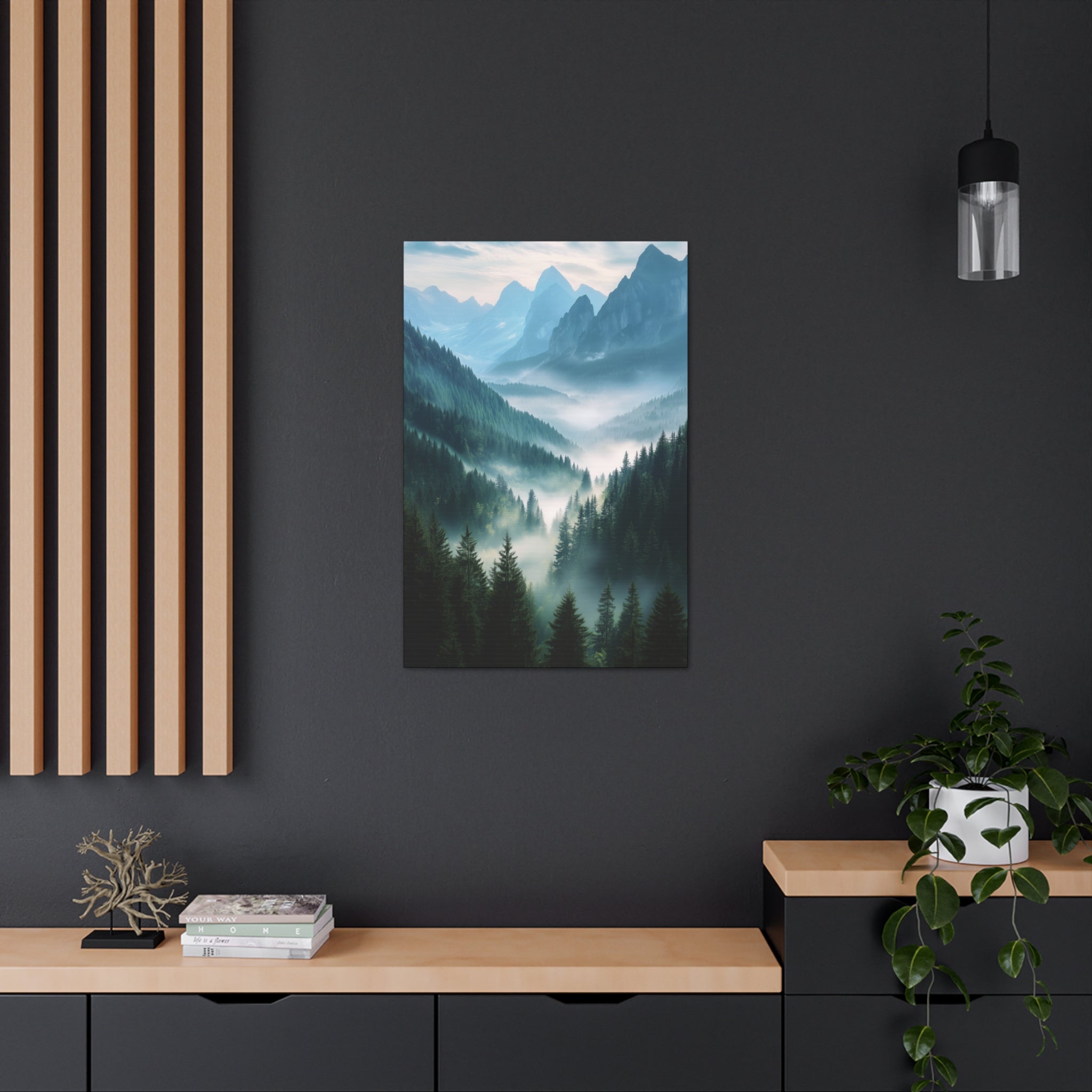 Misty Mountain Dreamscape Canvas Wall Art - SynthFrame