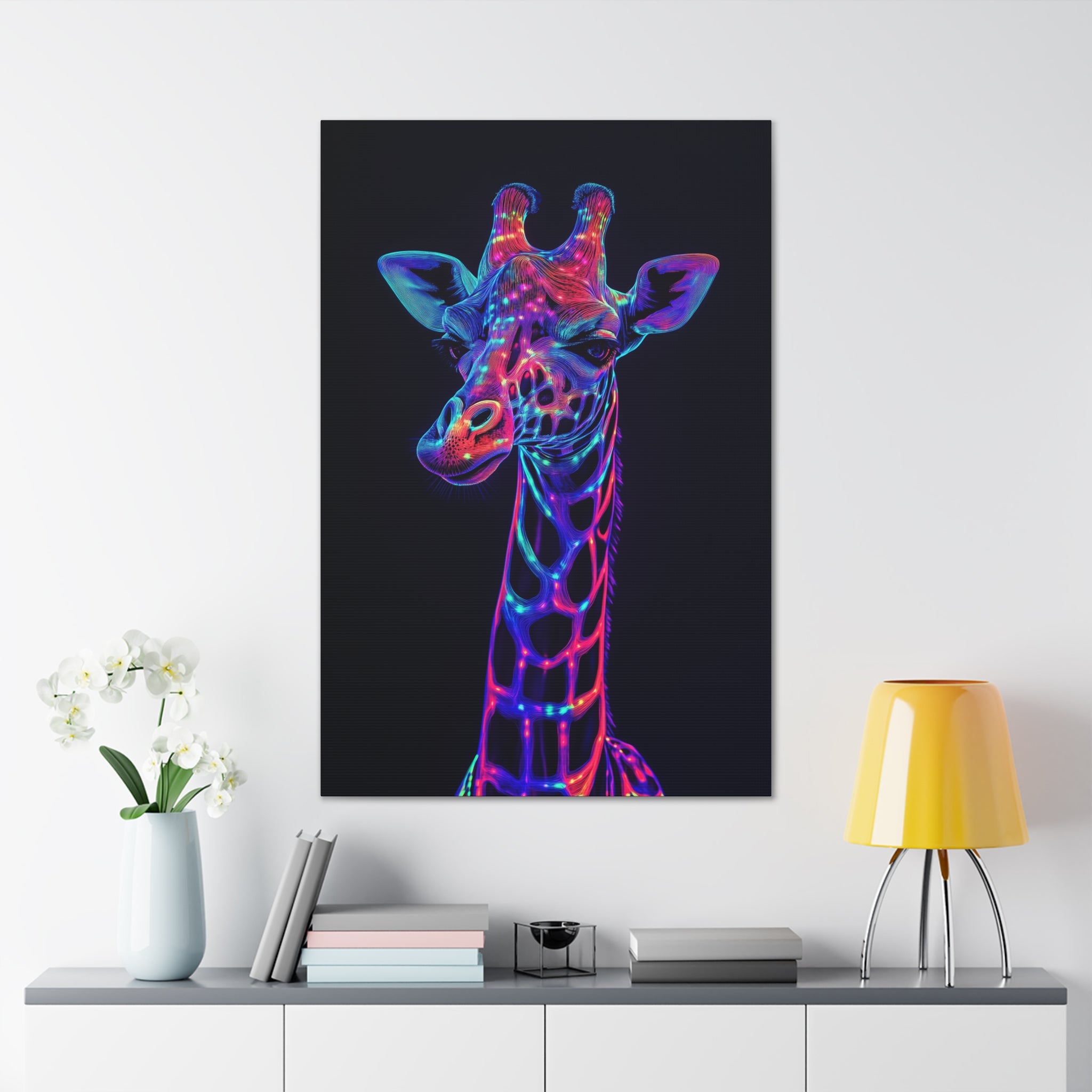 Neon Giraffe Canvas Wall Art - SynthFrame