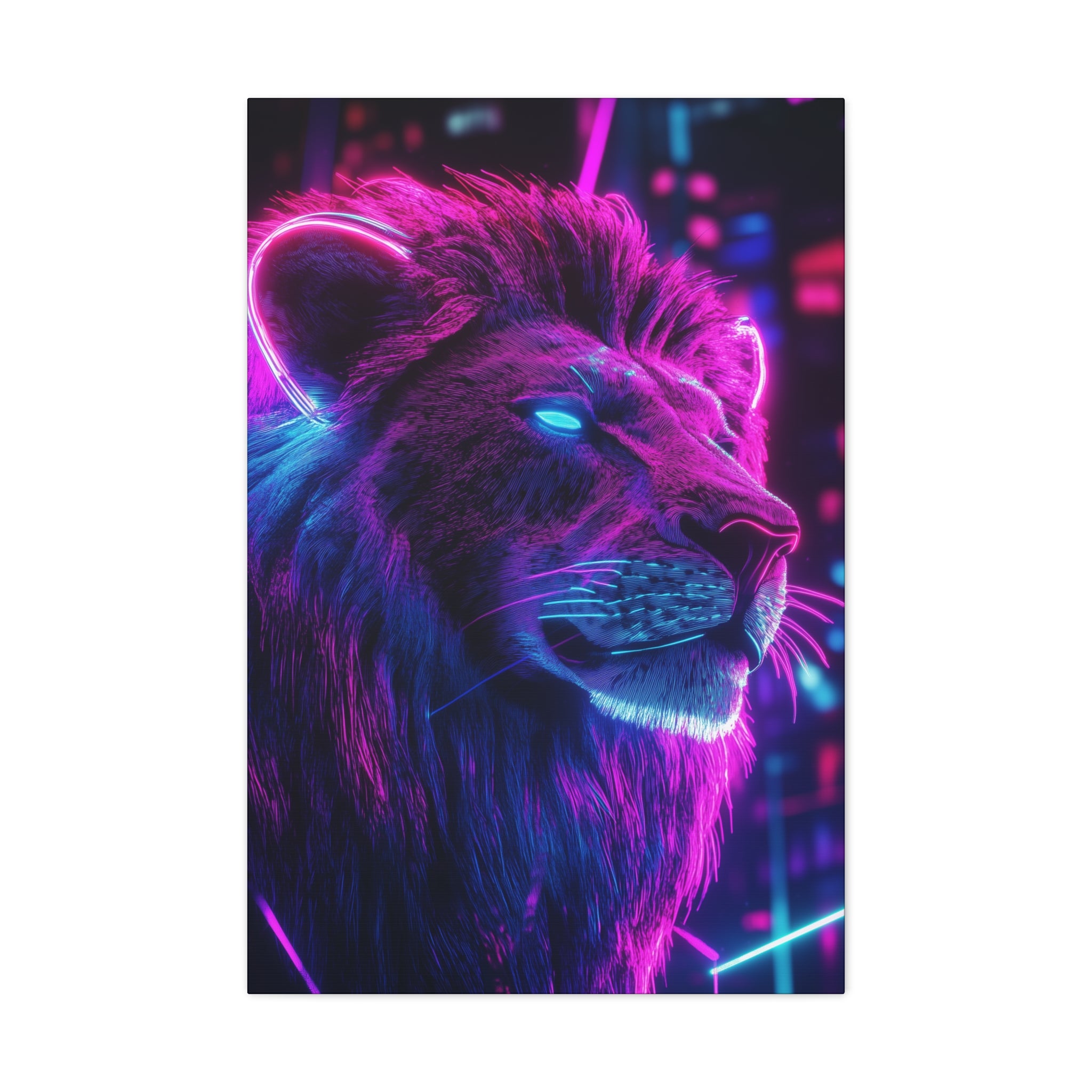 Neon Lion Canvas Wall Art - SynthFrame