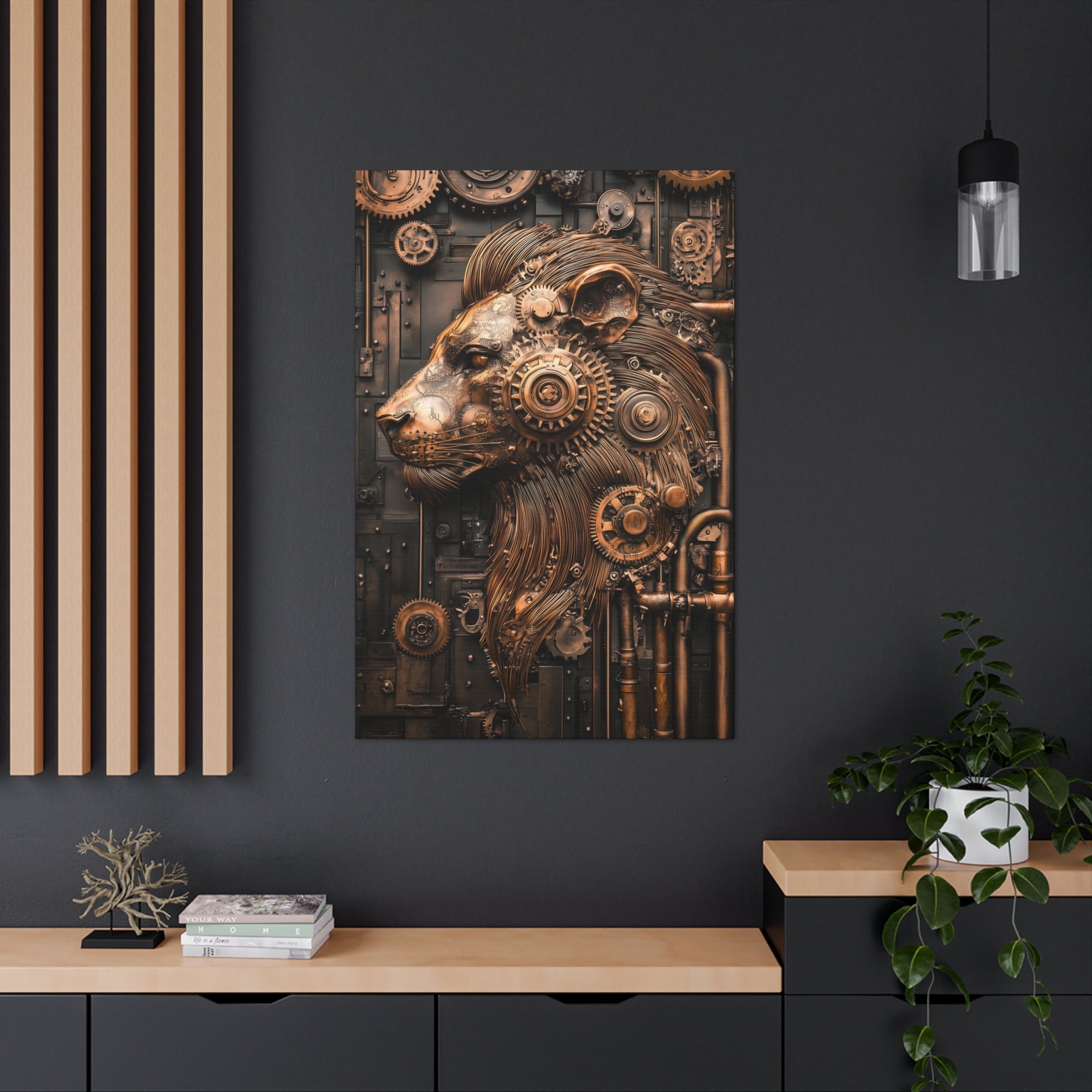 Steampunk Lion Canvas Wall Art - SynthFrame