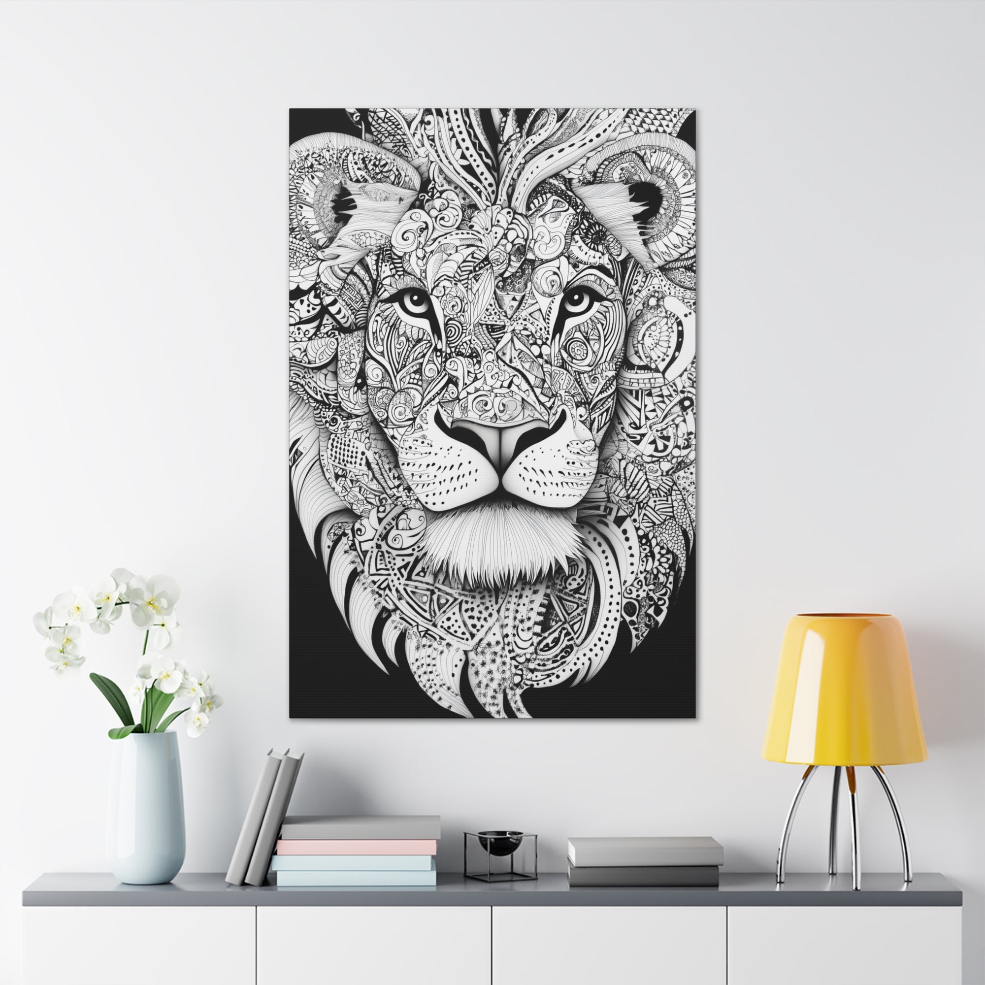 Zentangle Lion Canvas Wall Art - SynthFrame