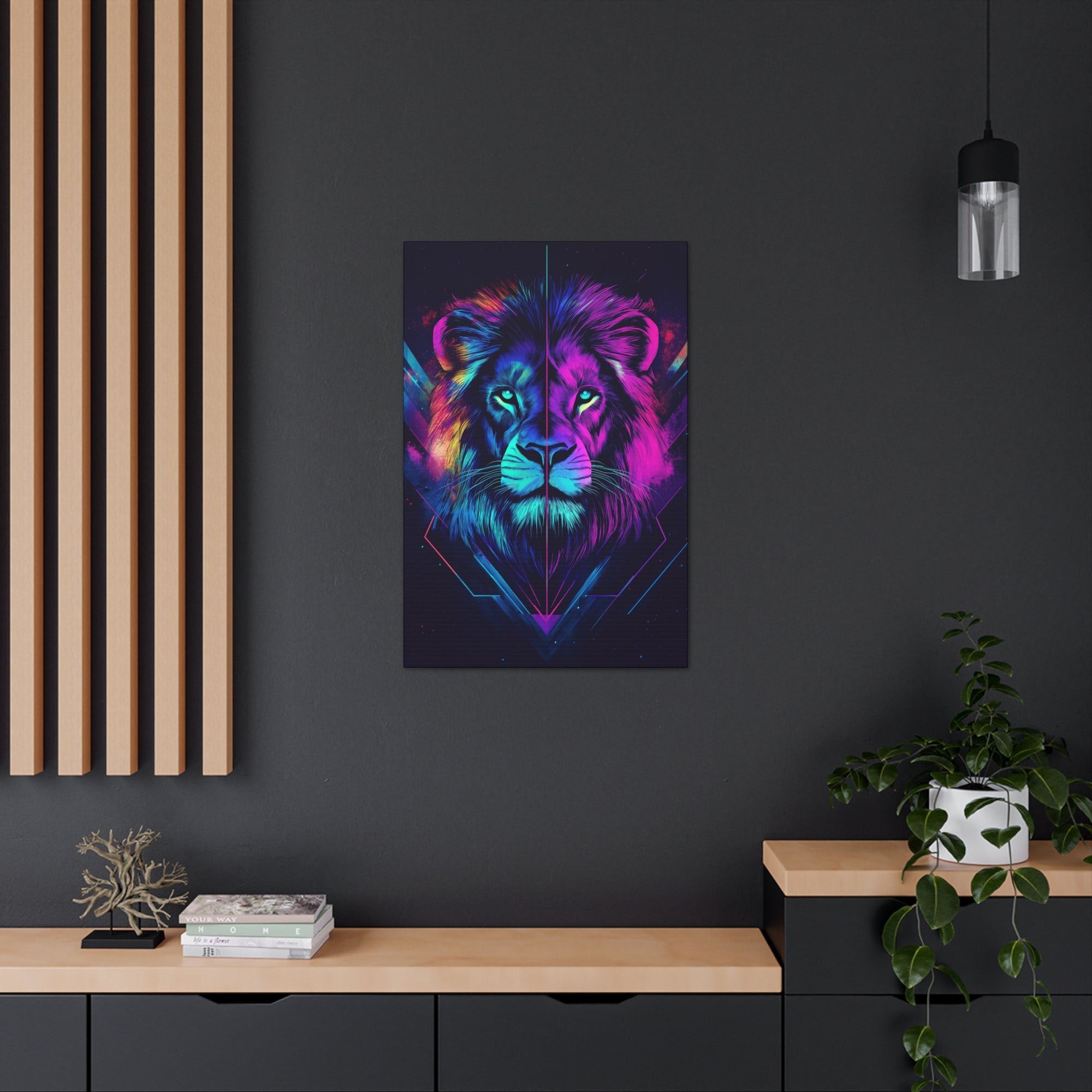 Neon Lion Canvas Wall Art - SynthFrame