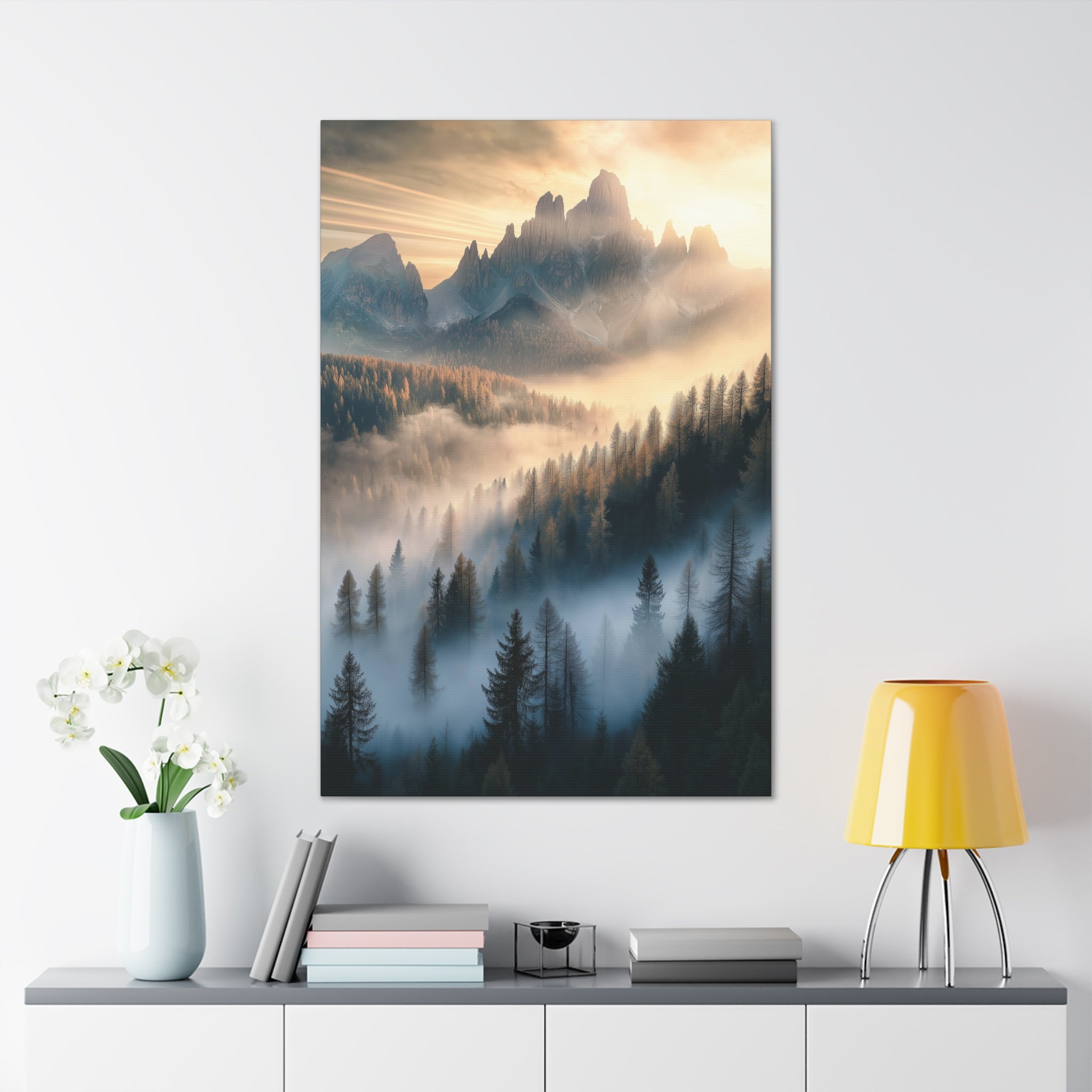 Misty Mountain Dreamscape Canvas Wall Art - SynthFrame