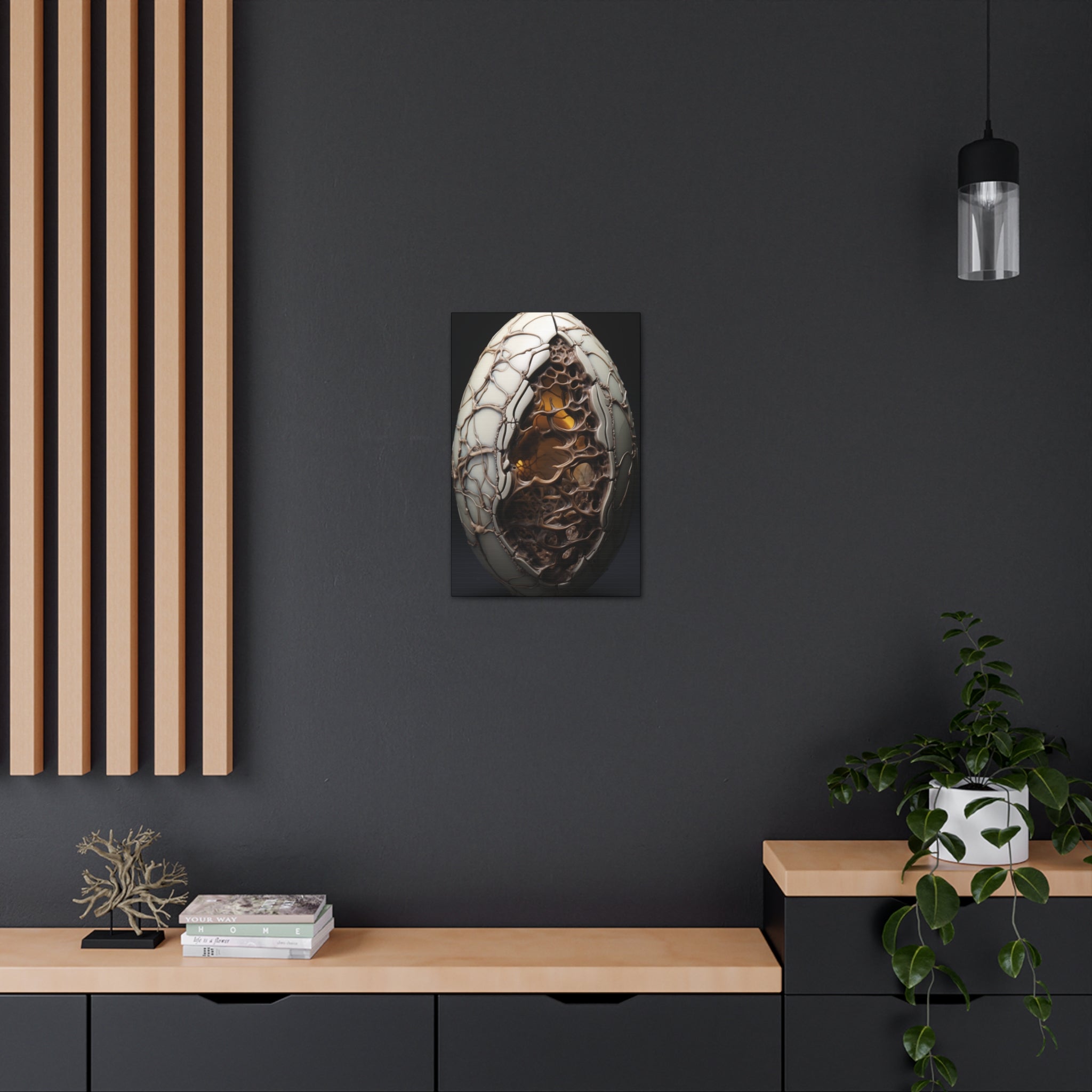 White Alien Egg 3 Canvas Wall Art - SynthFrame