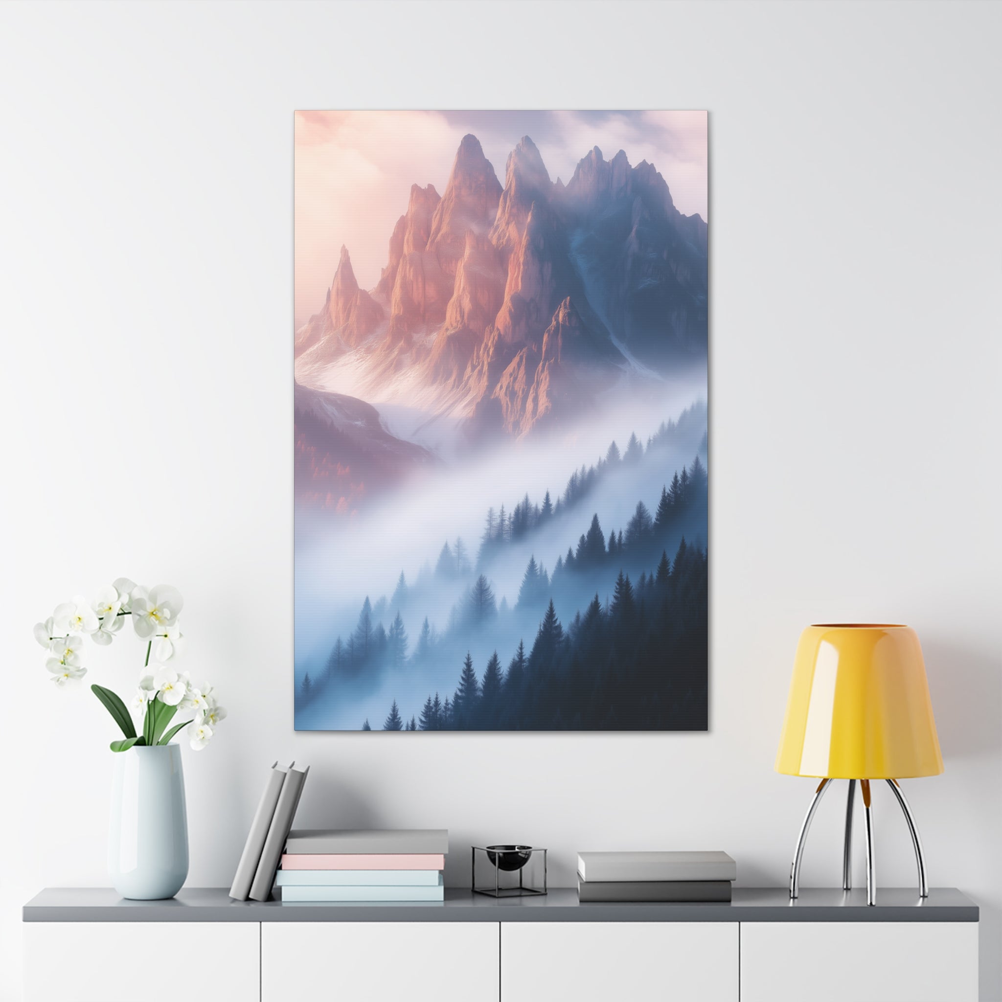 Misty Mountain Dreamscape Canvas Wall Art - SynthFrame