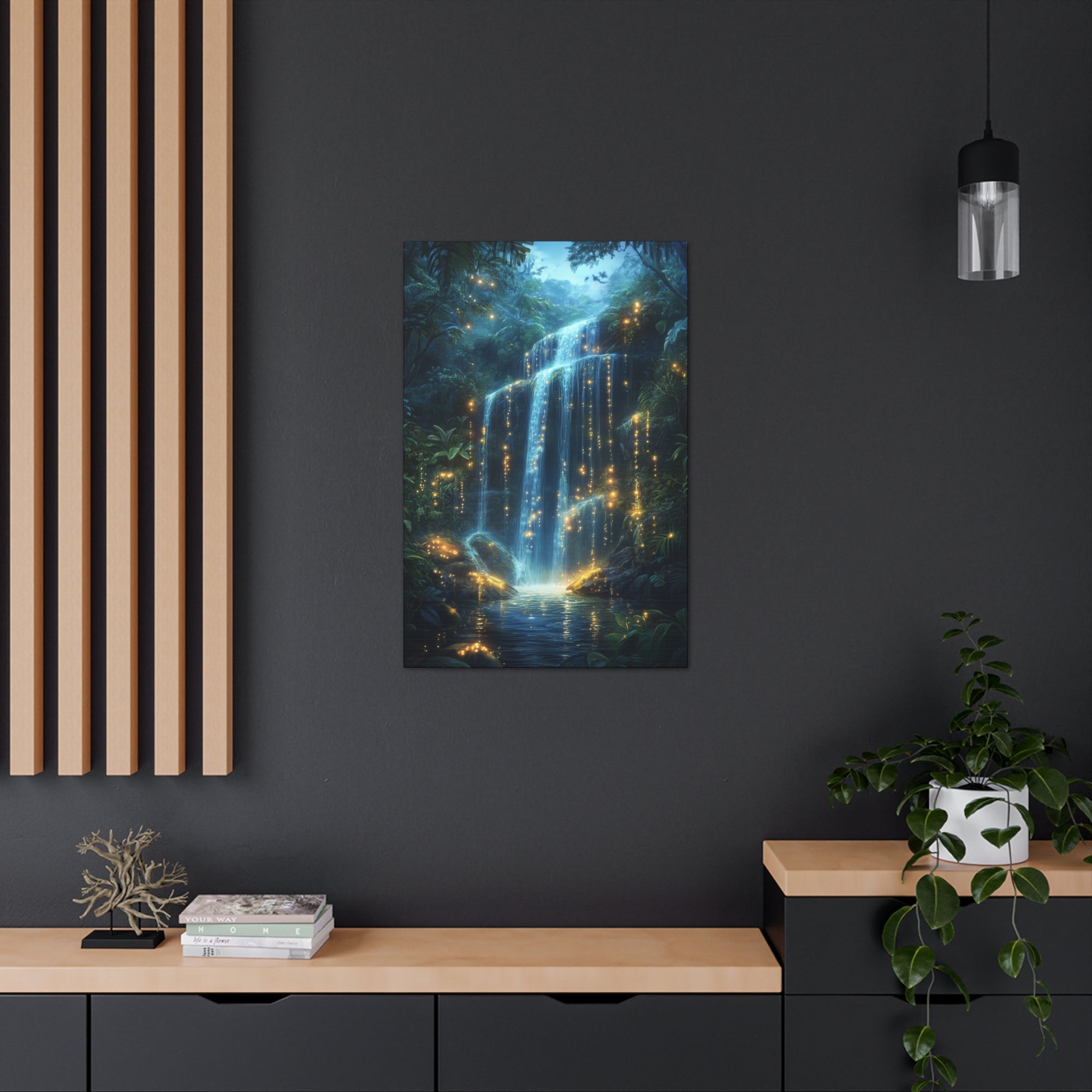 Enchanted Waterfall Oasis Canvas Wall Art - SynthFrame