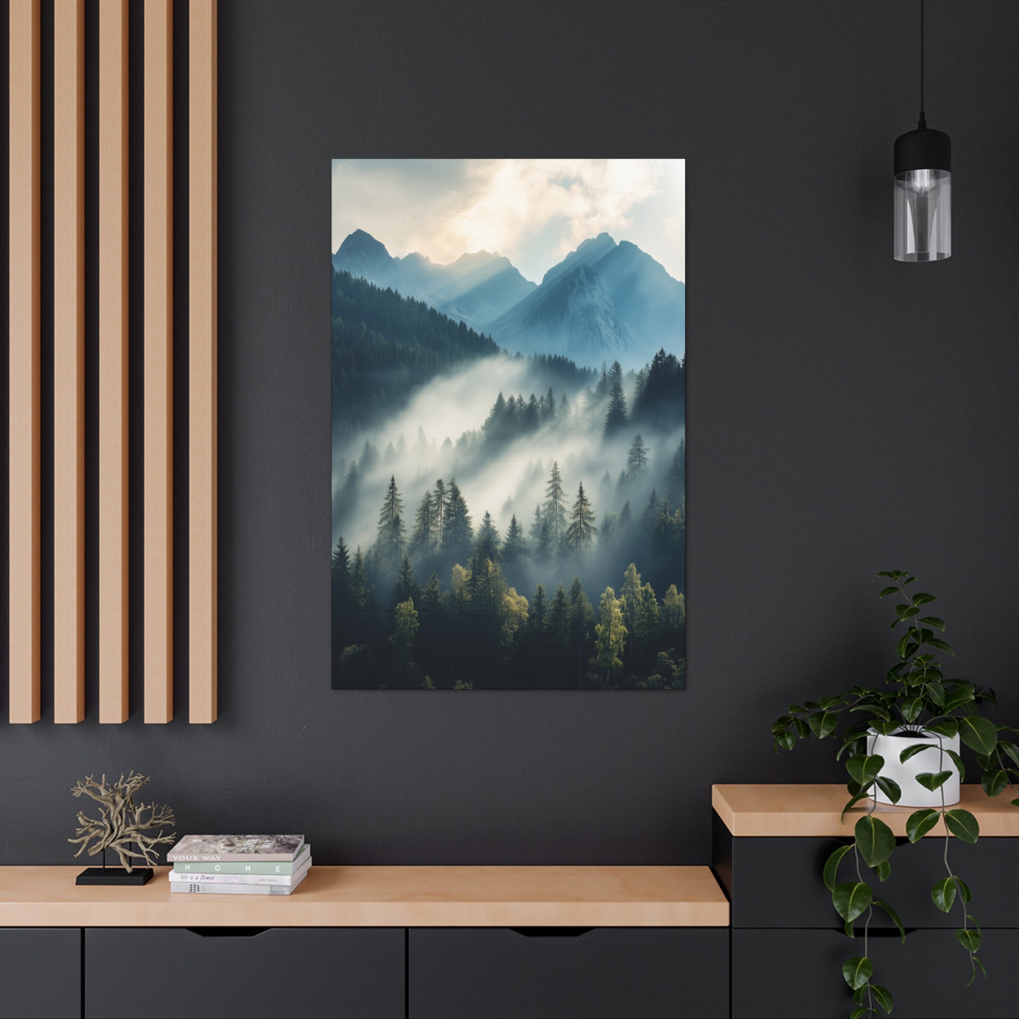 Misty Mountain Dreamscape Canvas Wall Art - SynthFrame