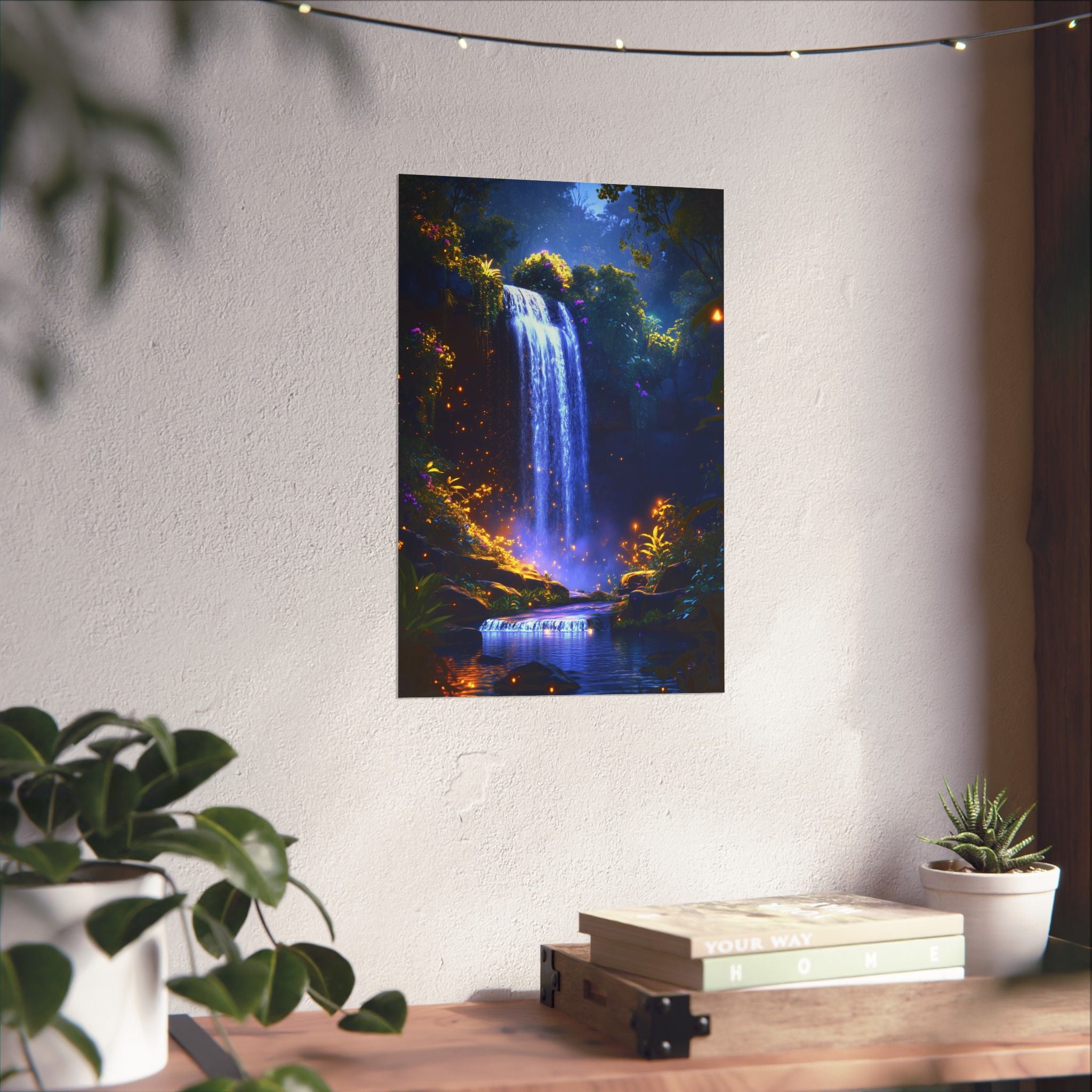 Enchanted Waterfall Oasis Poster Wall Art - SynthFrame