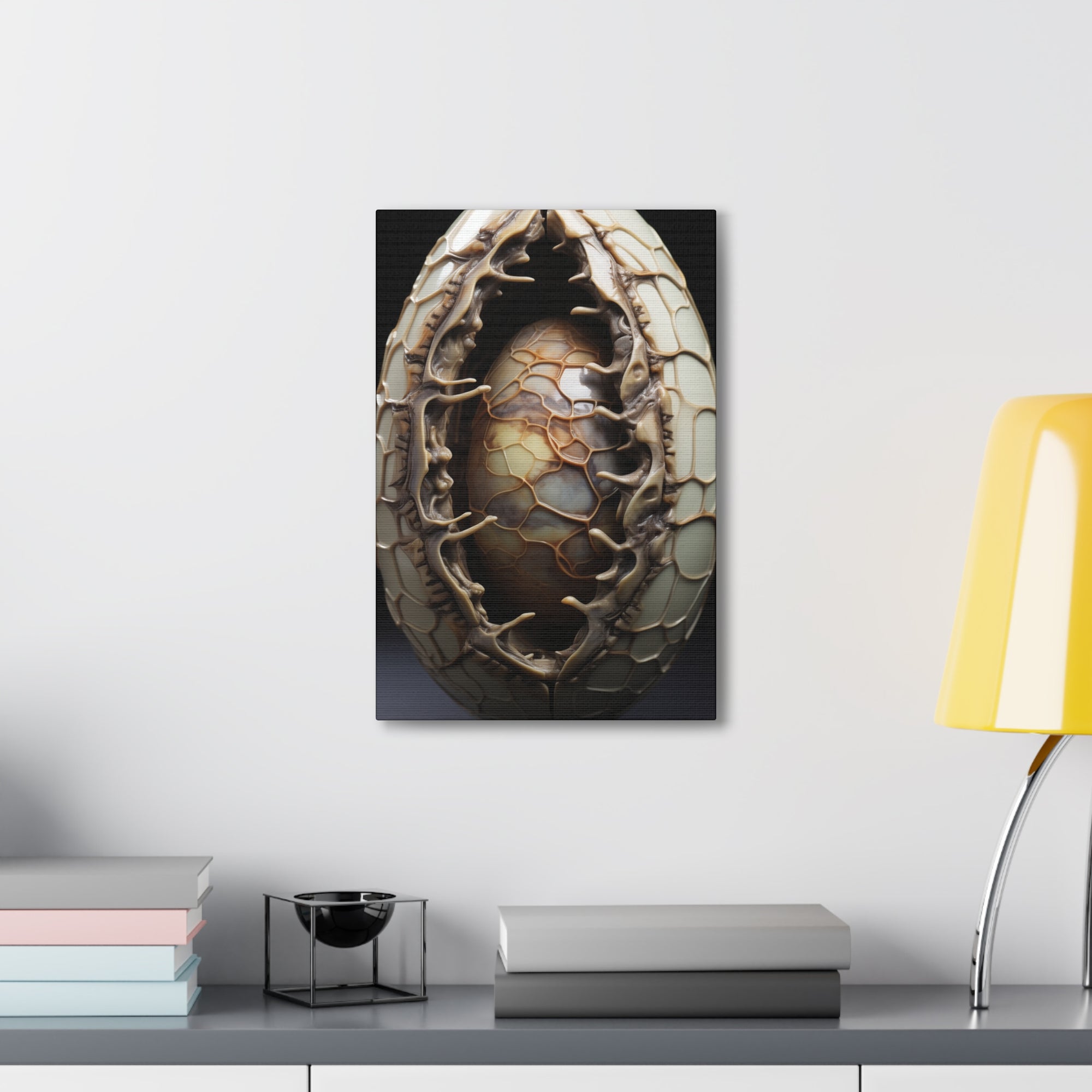 White Alien Egg 9 Canvas Wall Art - SynthFrame