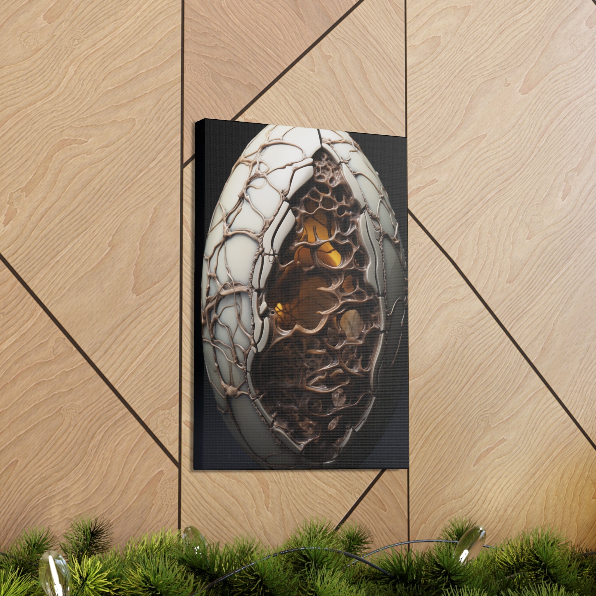 White Alien Egg 5 Canvas Wall Art - SynthFrame