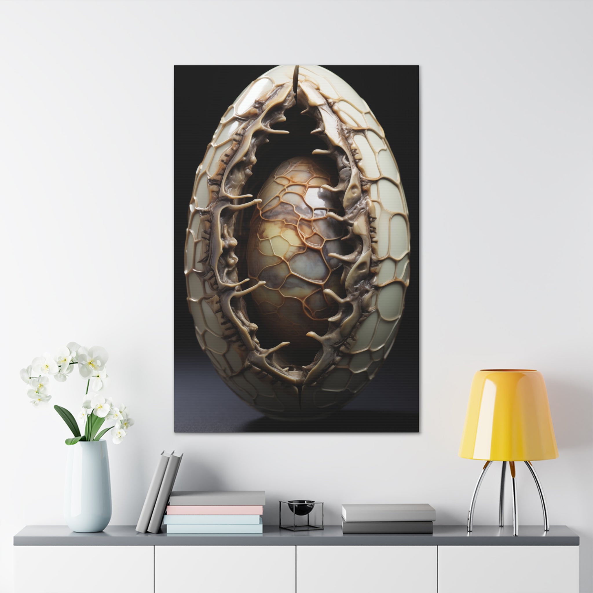 White Alien Egg 9 Canvas Wall Art - SynthFrame