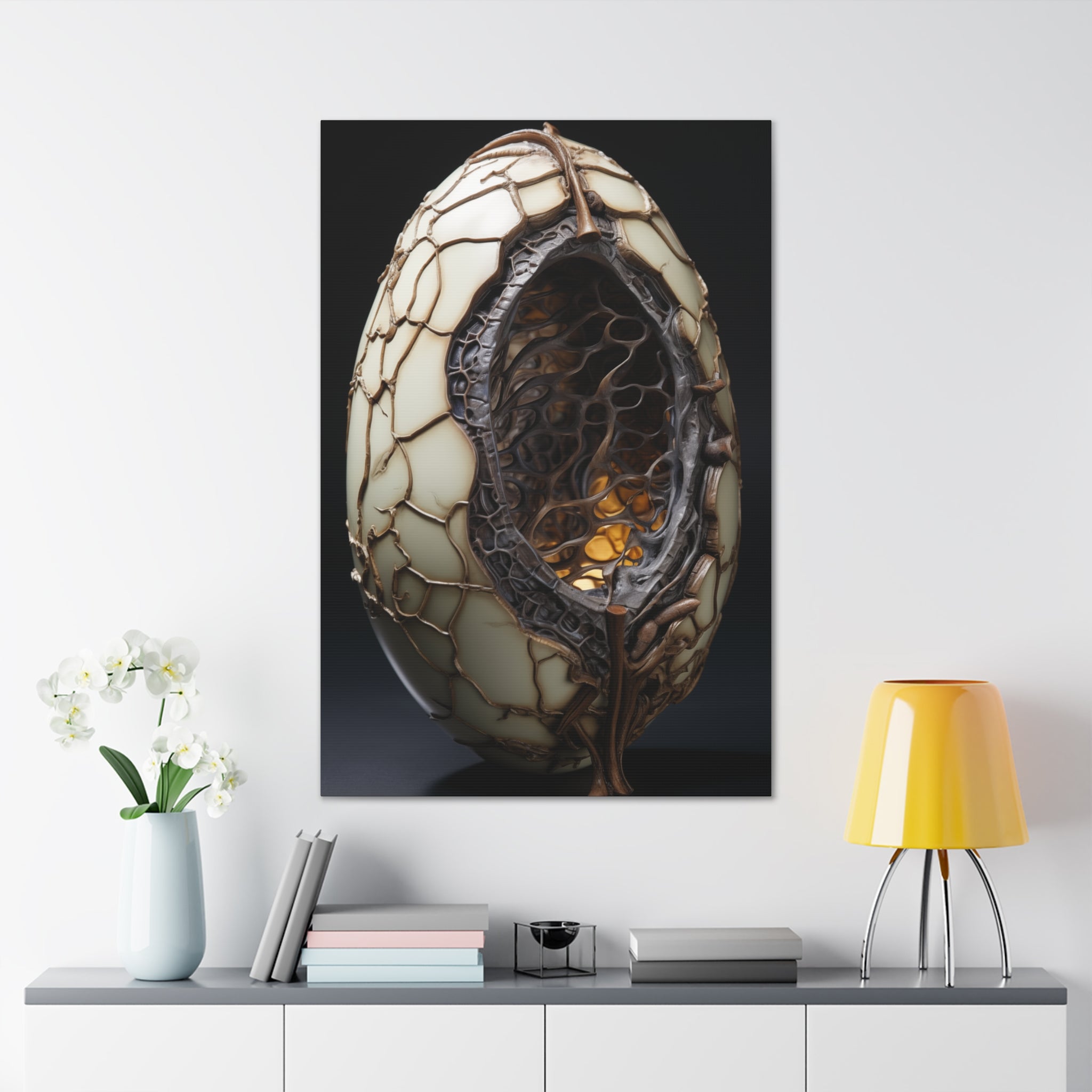 White Alien Egg 6 Canvas Wall Art - SynthFrame