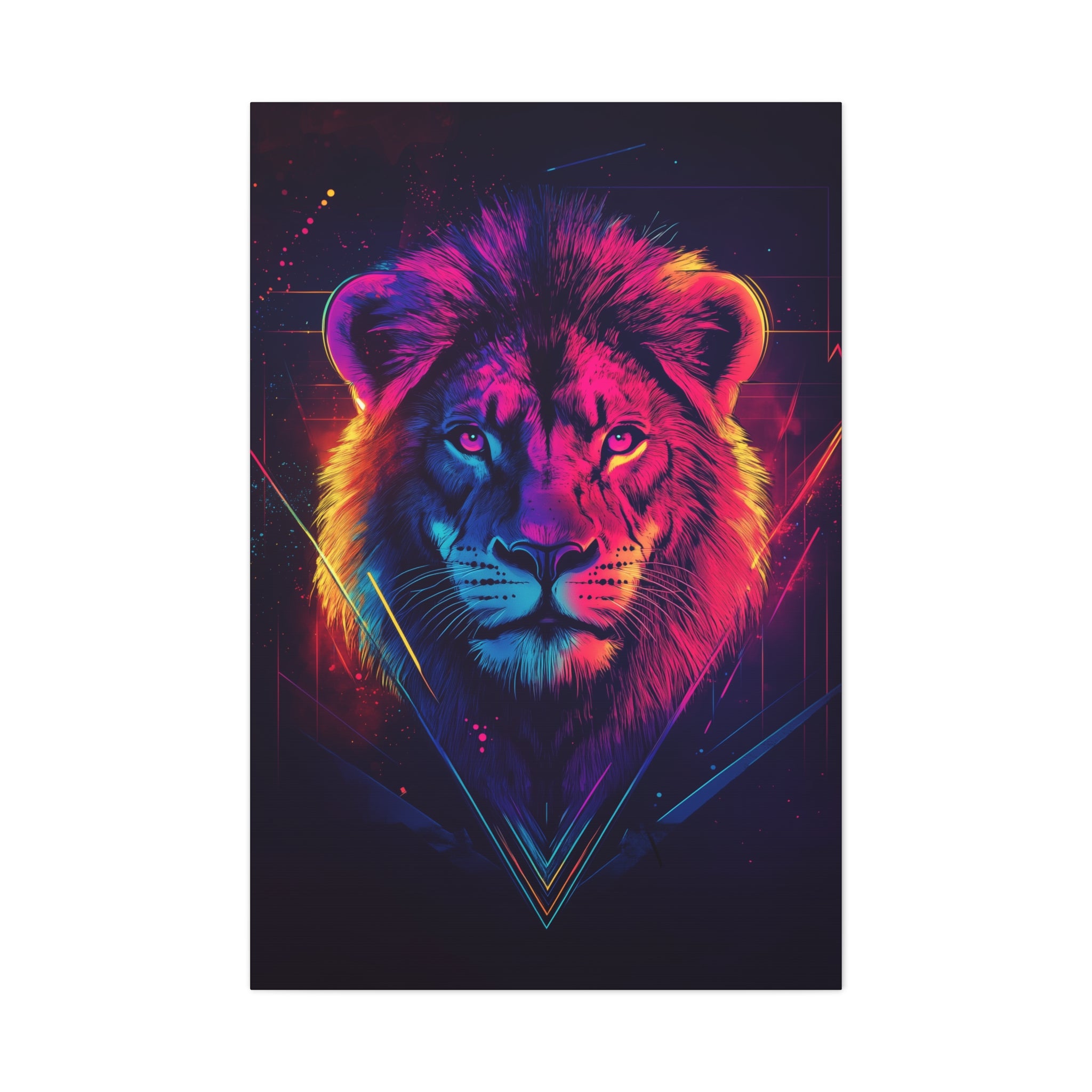 Neon Lion Canvas Wall Art - SynthFrame