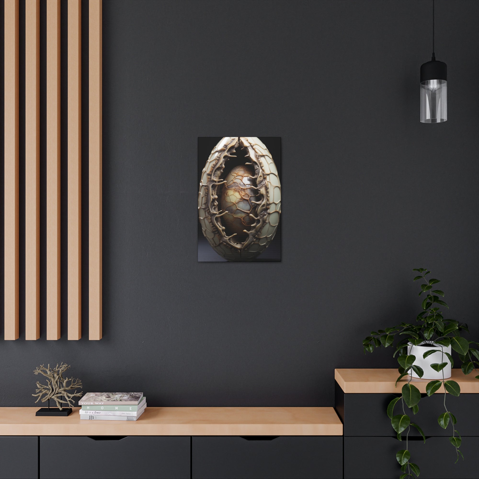 White Alien Egg 9 Canvas Wall Art - SynthFrame