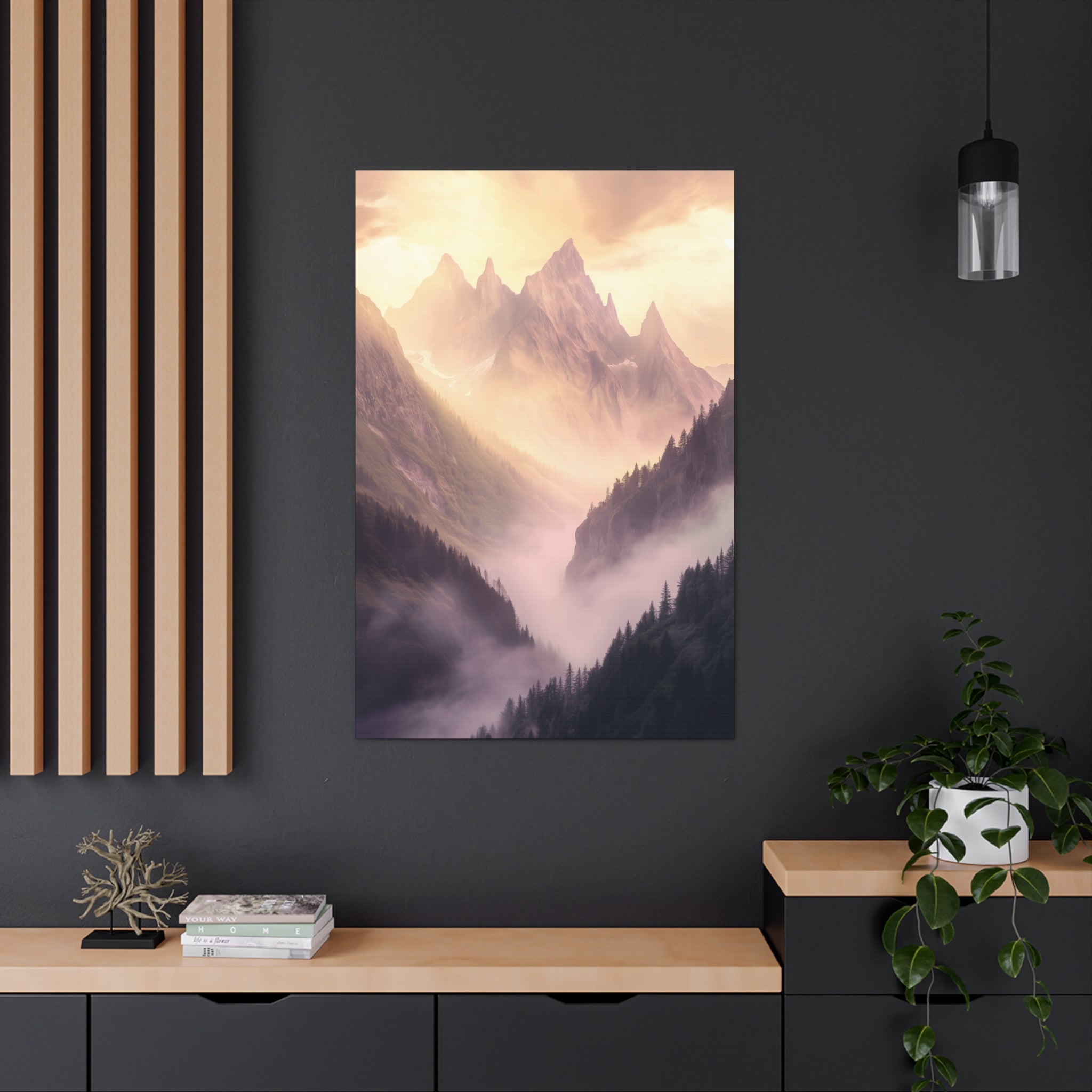 Misty Mountain Dreamscape Canvas Wall Art - SynthFrame