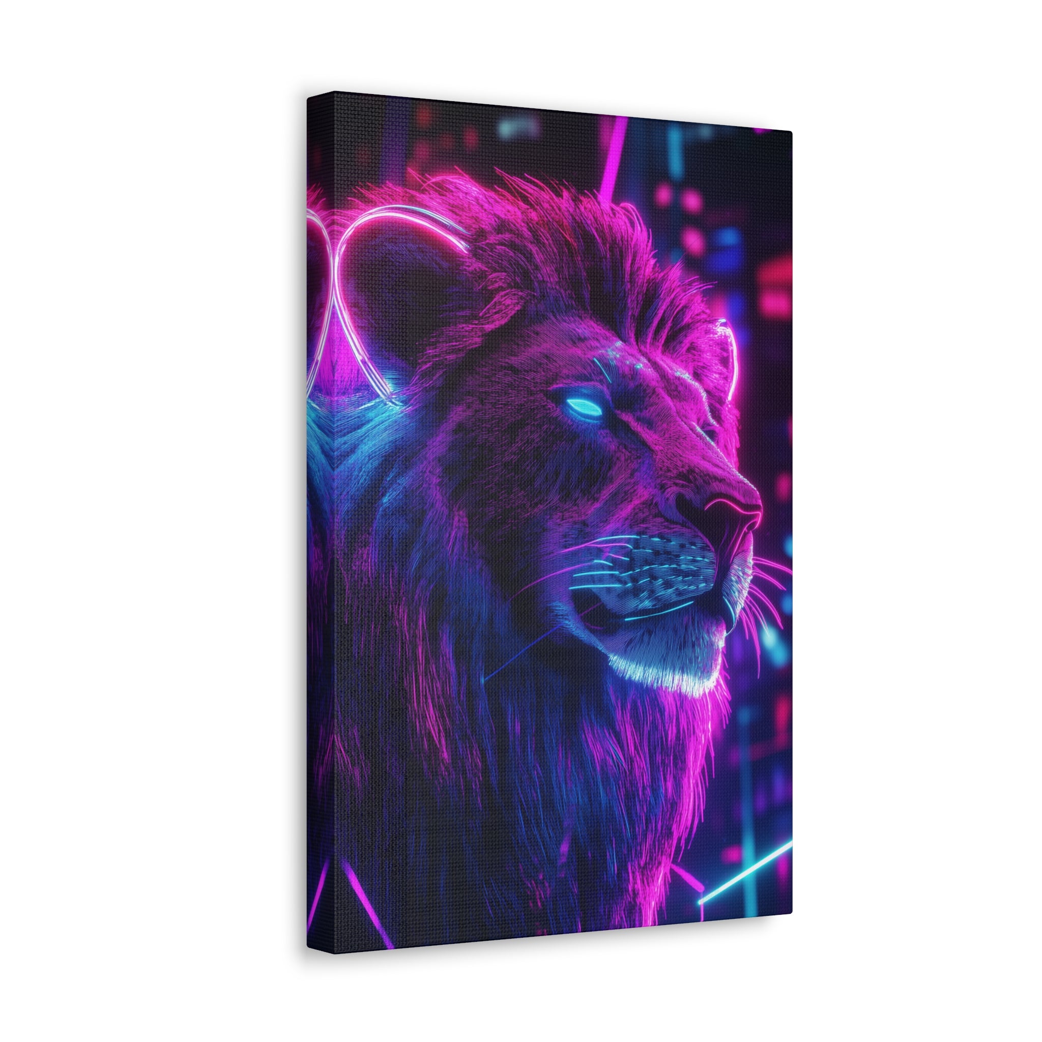 Neon Lion Canvas Wall Art - SynthFrame