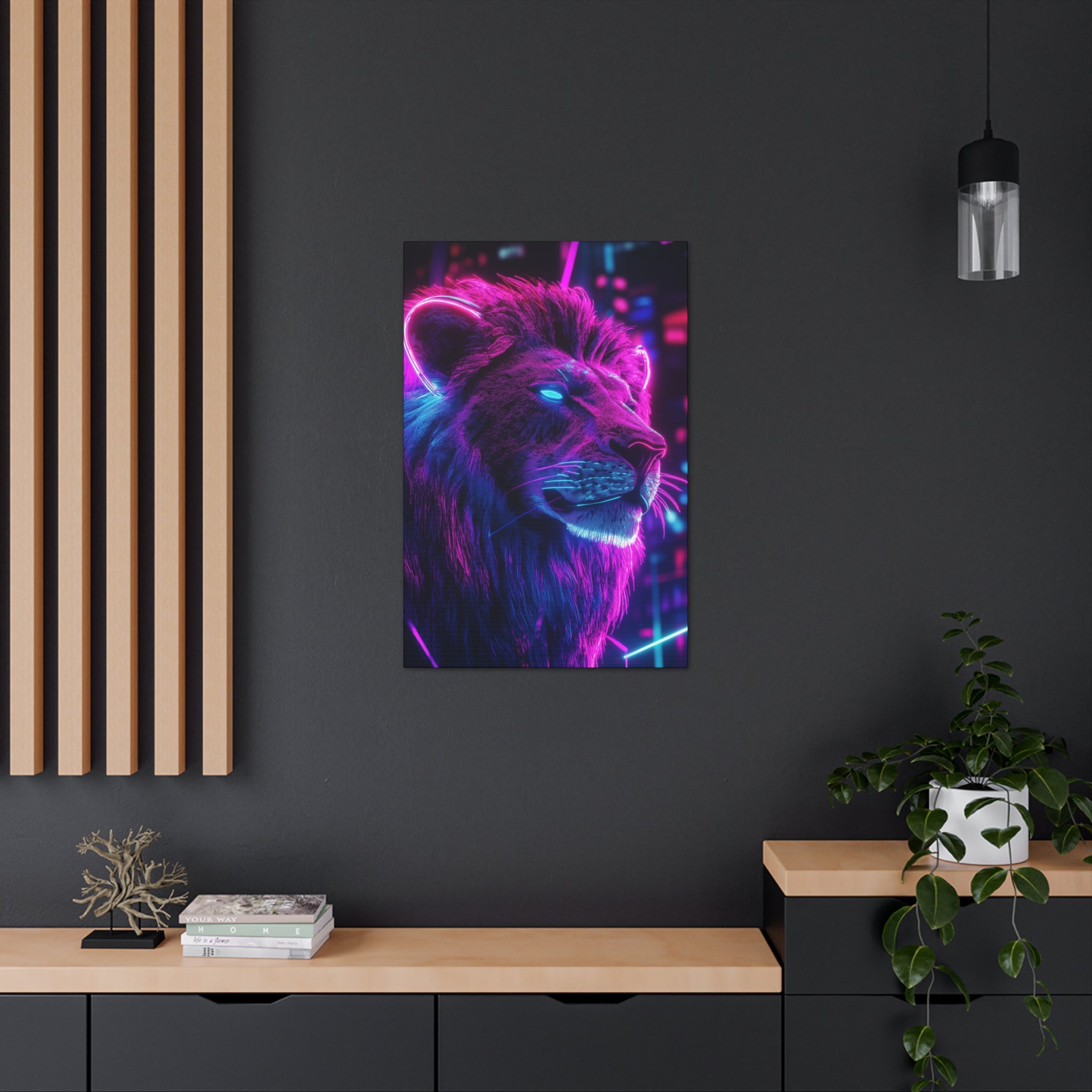 Neon Lion Canvas Wall Art - SynthFrame