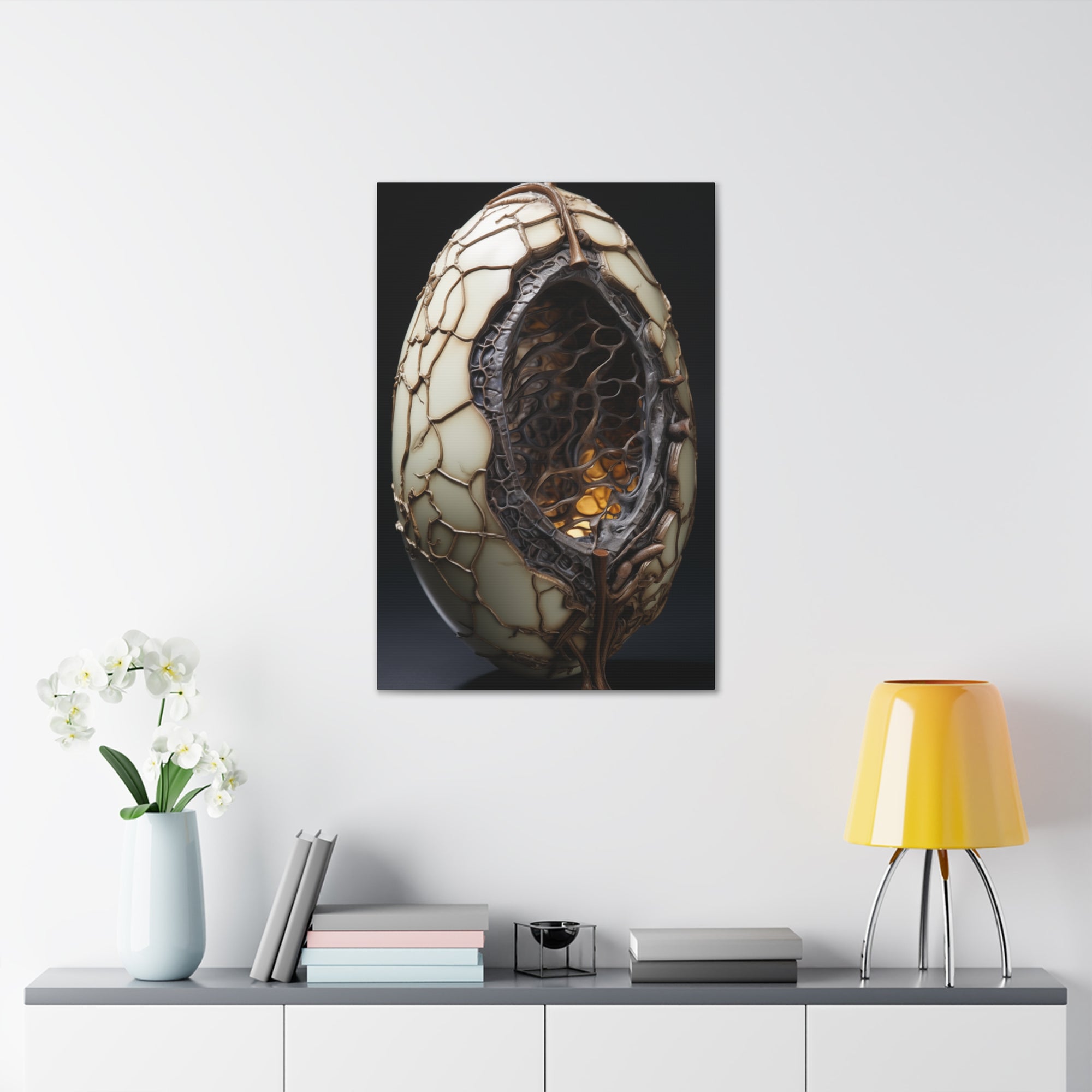 White Alien Egg 6 Canvas Wall Art - SynthFrame