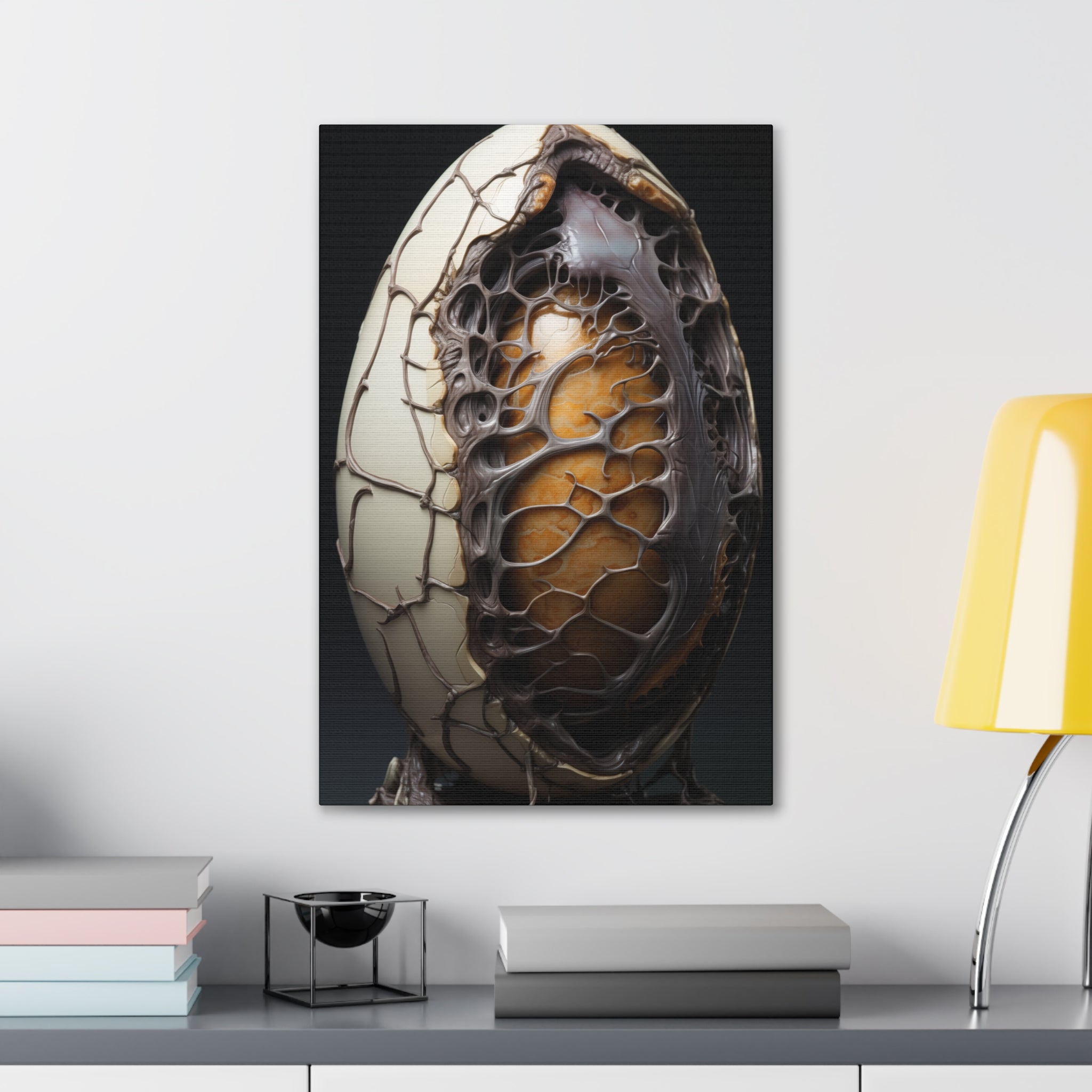 White Alien Egg 2 Canvas Wall Art - SynthFrame