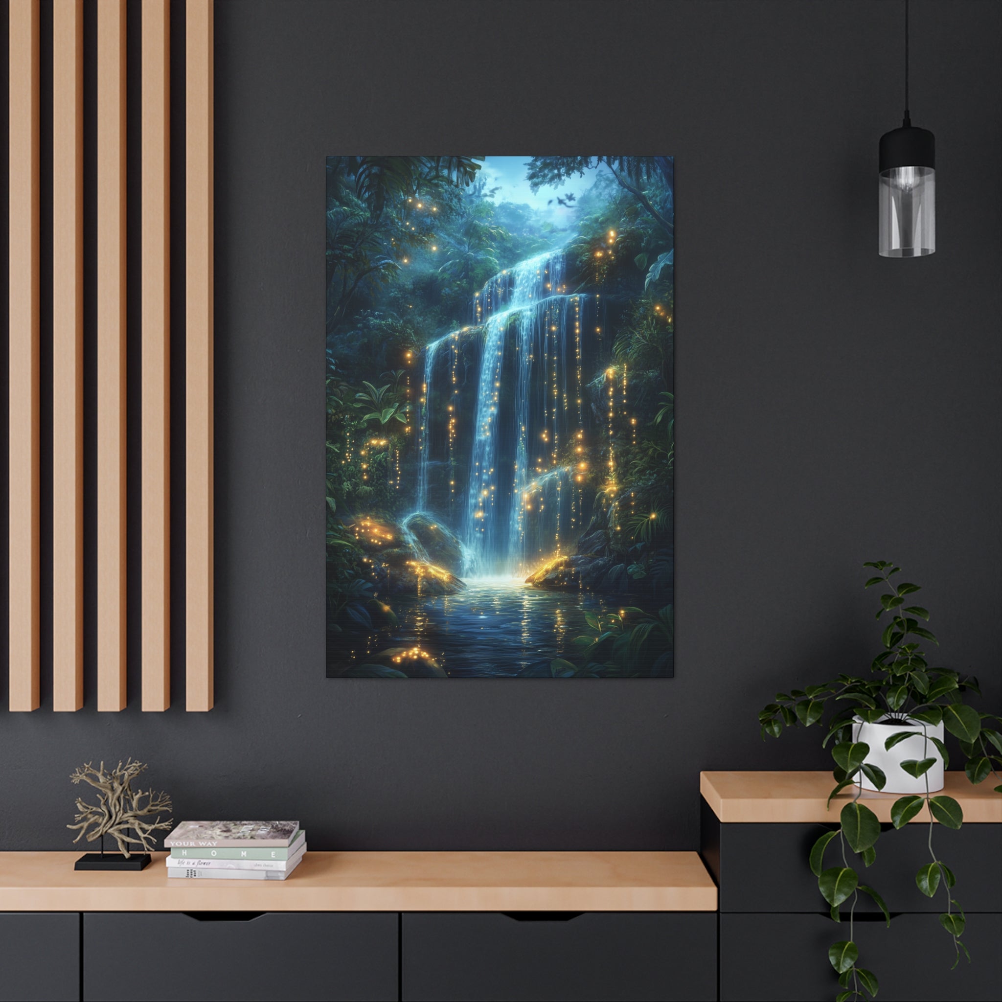 Enchanted Waterfall Oasis Canvas Wall Art - SynthFrame