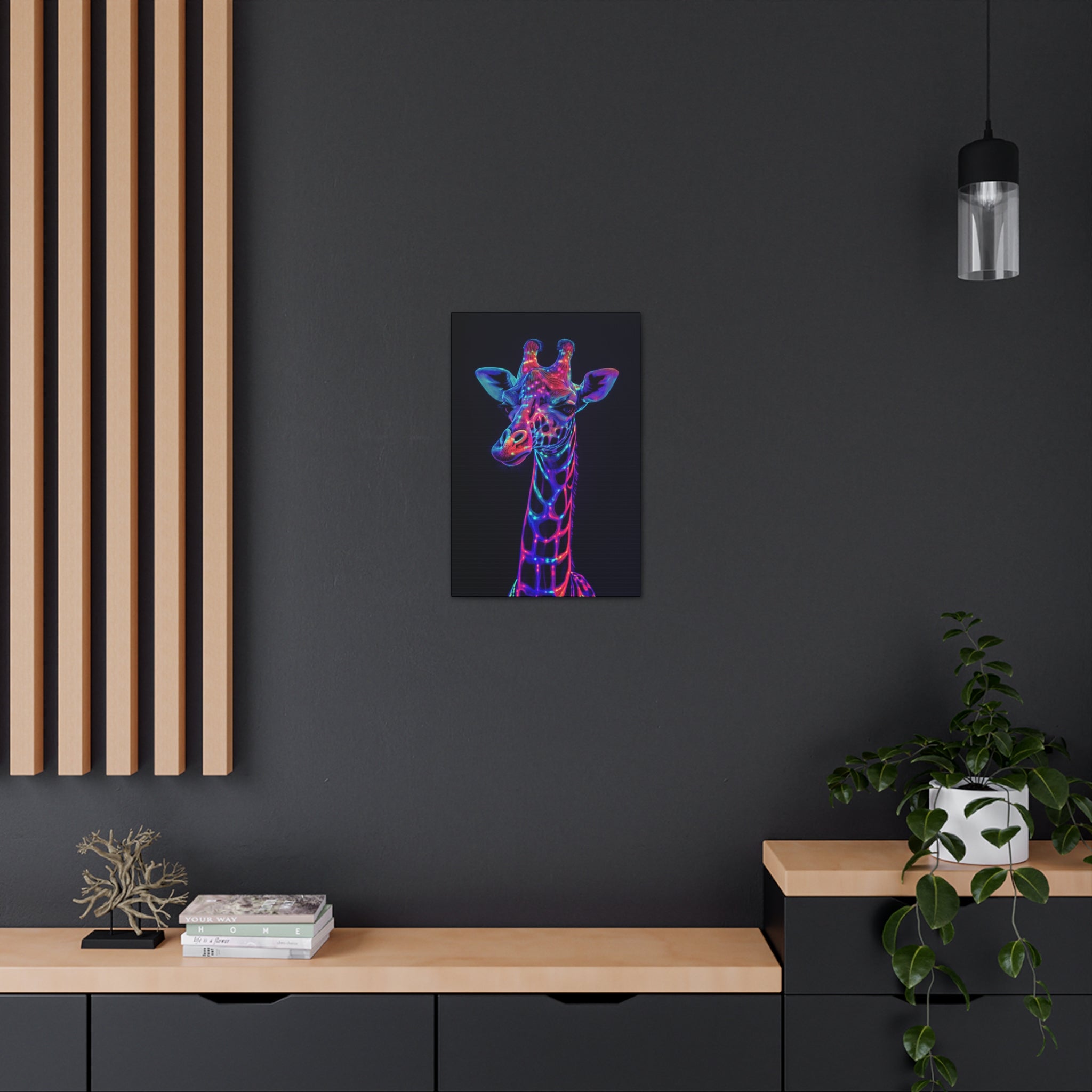 Neon Giraffe Canvas Wall Art - SynthFrame